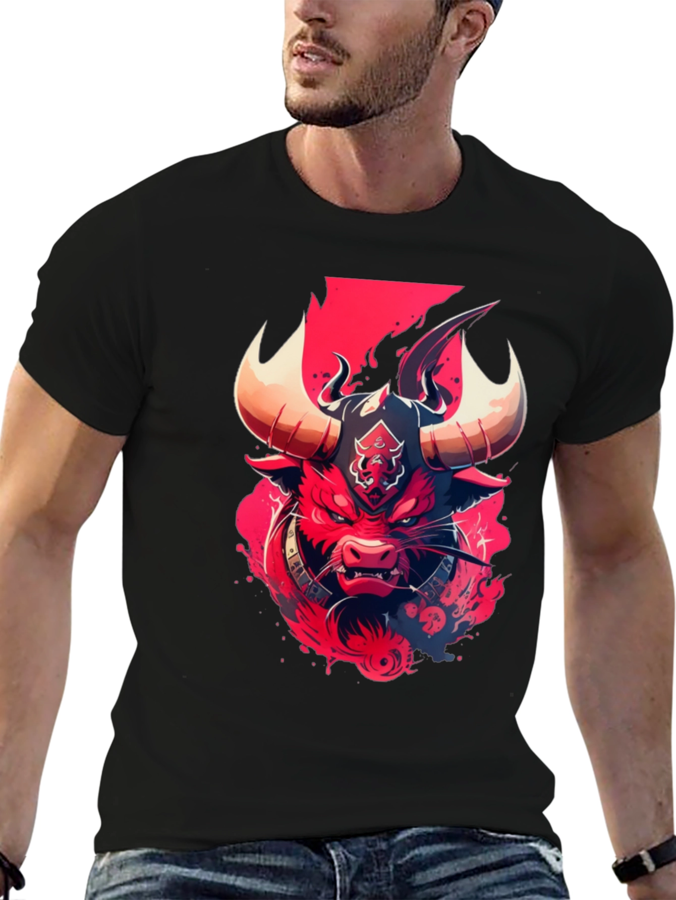 Fiery Bull Graphic Tee - Bold Edgy Design