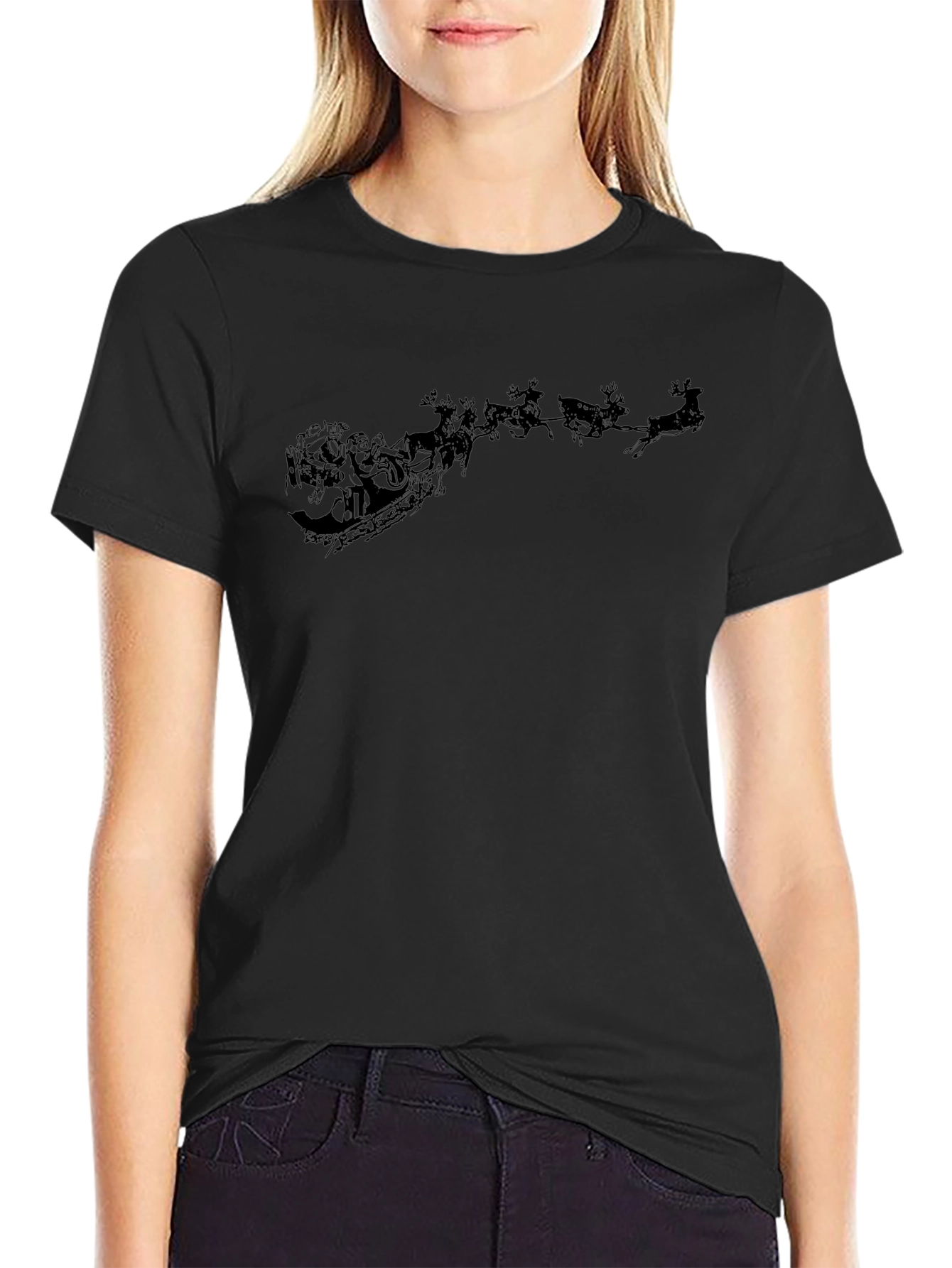 Santas Sleigh T-Shirt - Black Graphic Tee