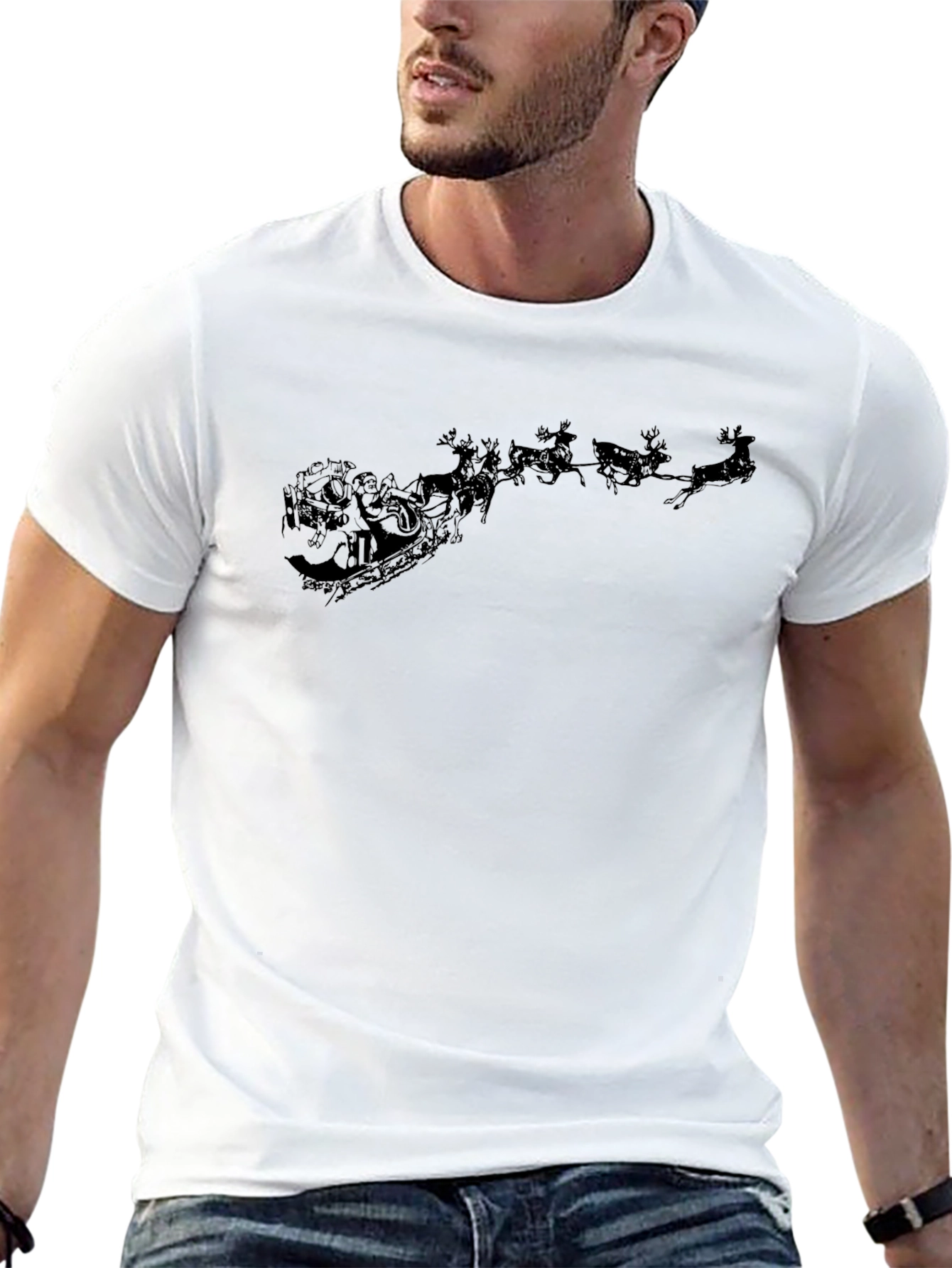 Santas Sleigh T-Shirt - Black Graphic Tee