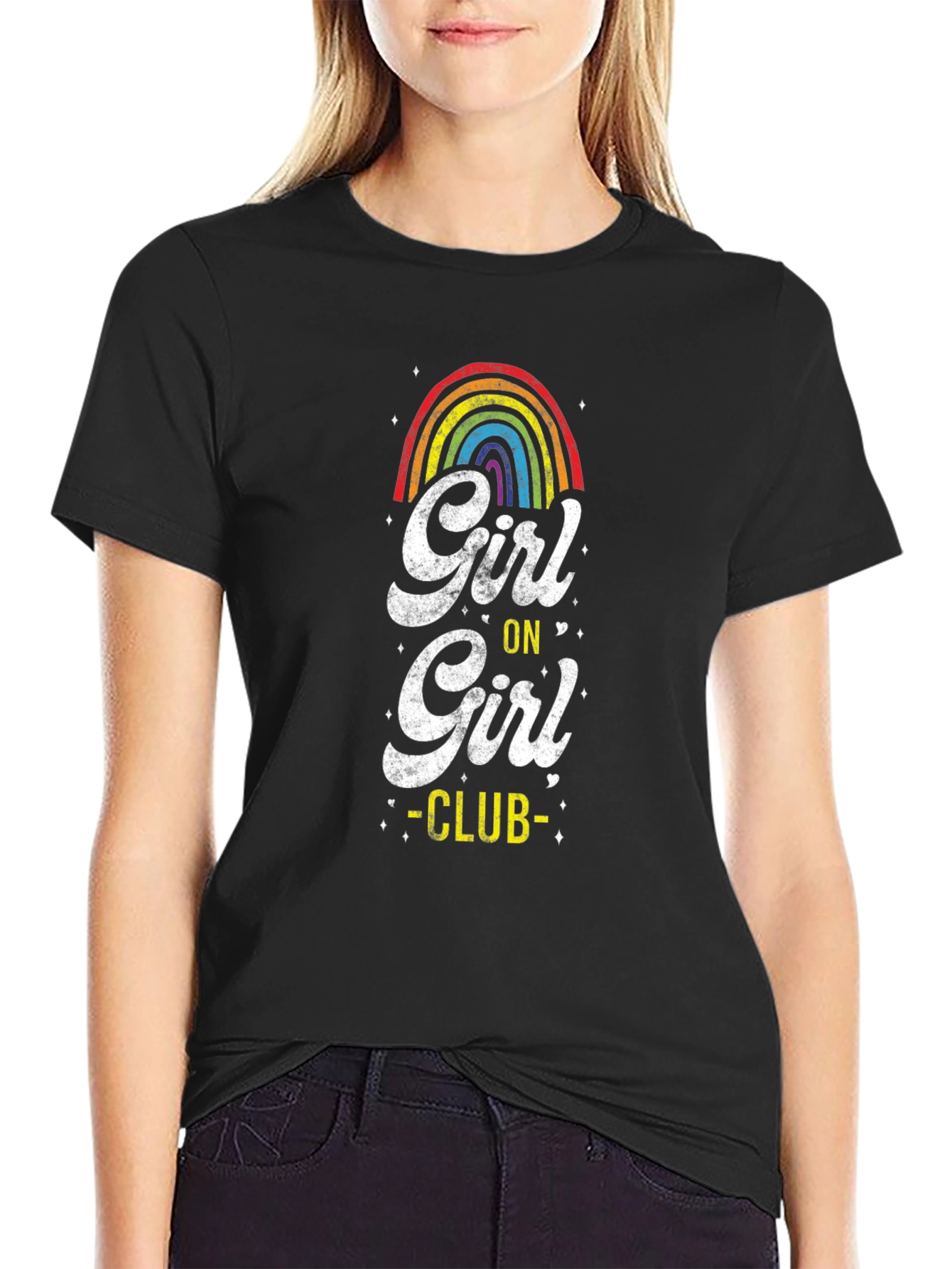 Girl on Girl Club Rainbow Graphic Tee - Black
