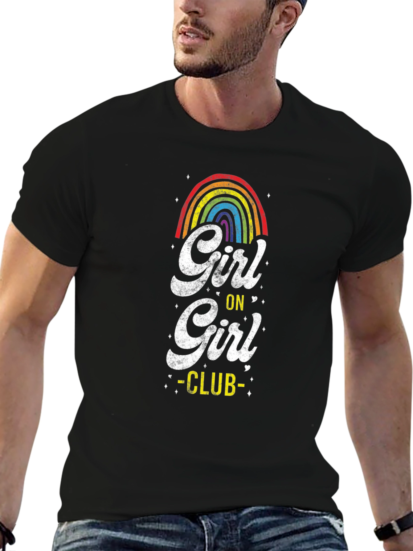 Girl on Girl Club Rainbow Graphic Tee - Black