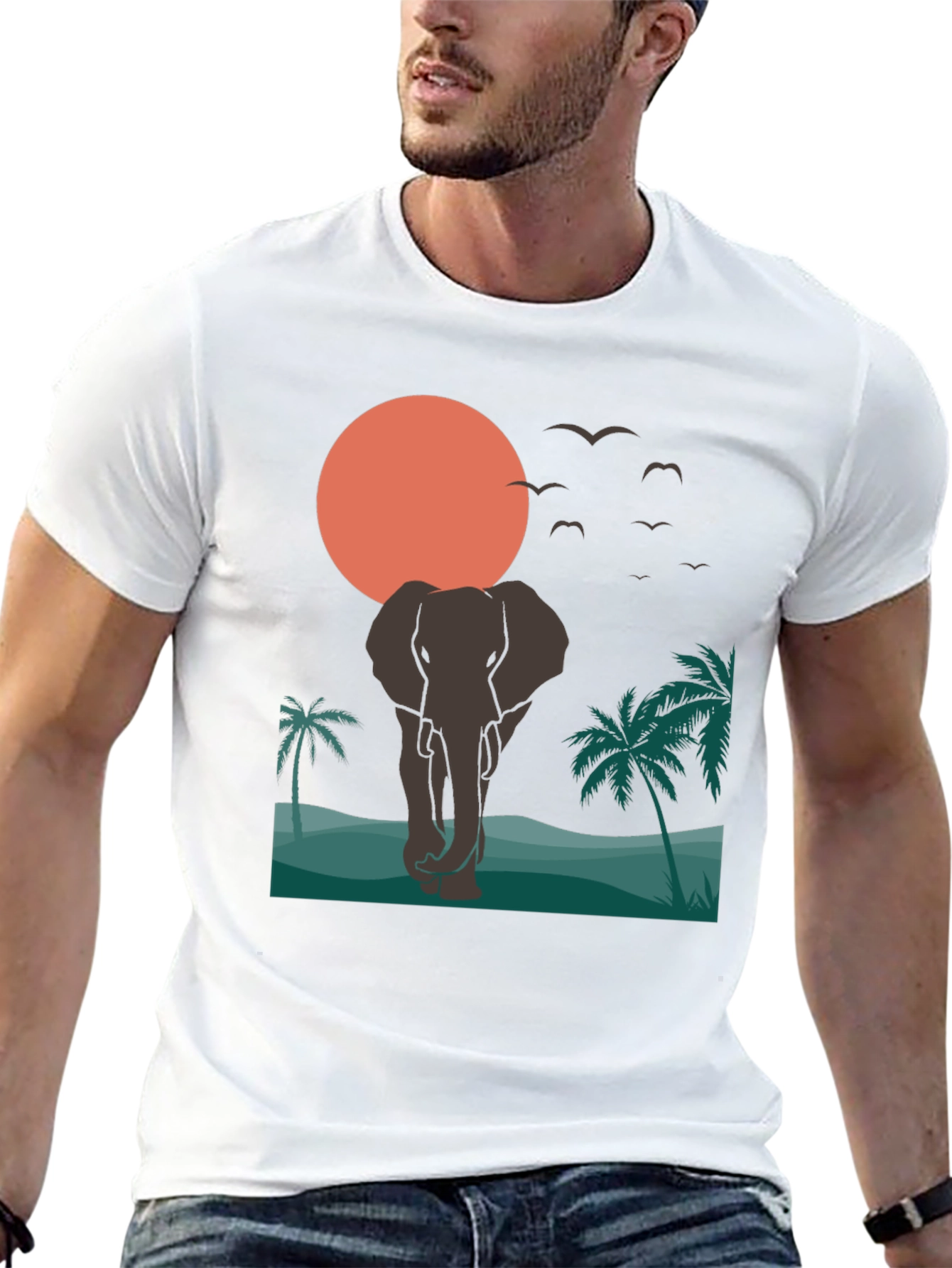 Elephant Sunset T-Shirt - Tropical Wildlife Graphic Tee