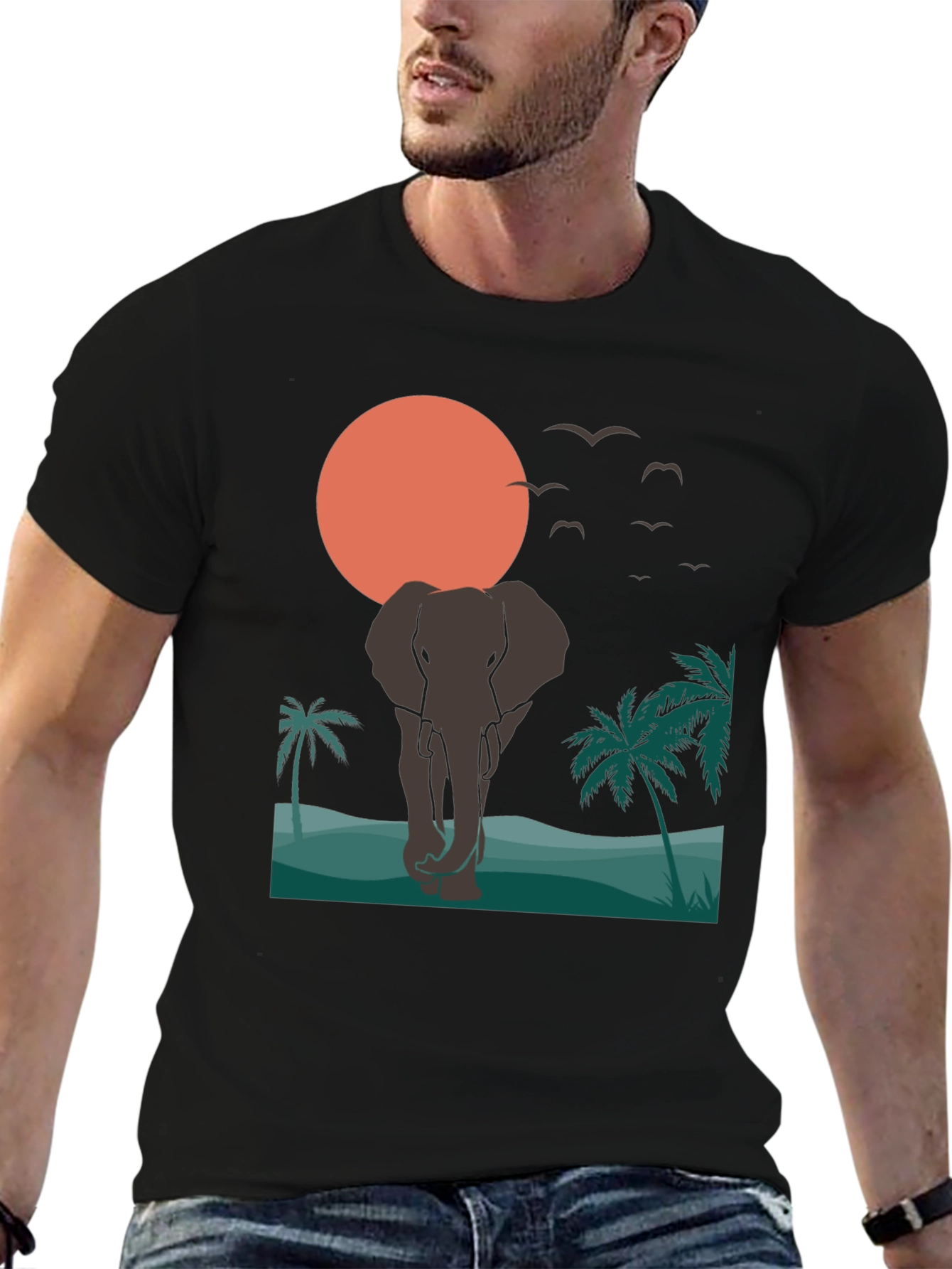Elephant Sunset T-Shirt - Tropical Wildlife Graphic Tee