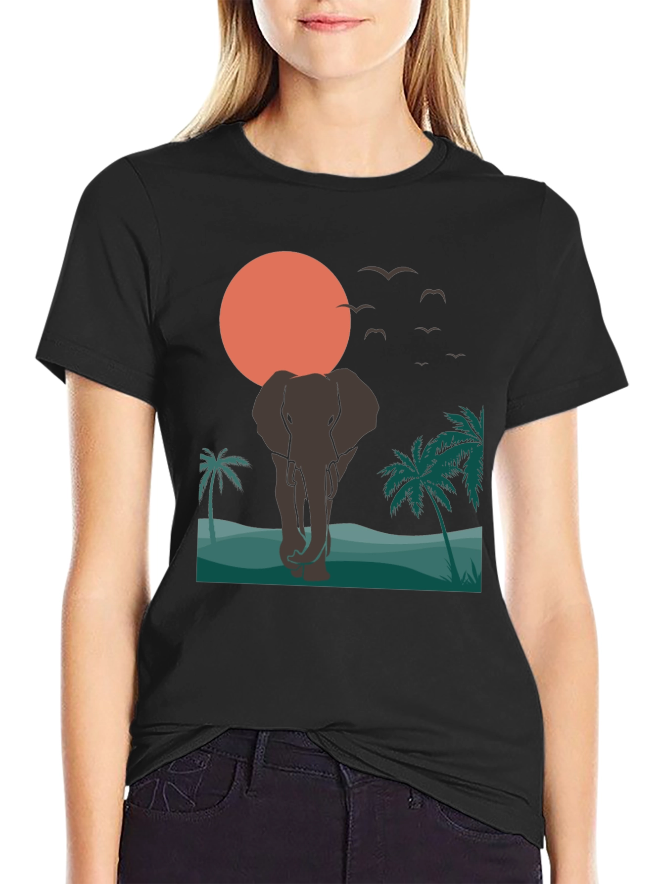 Elephant Sunset T-Shirt - Tropical Wildlife Graphic Tee