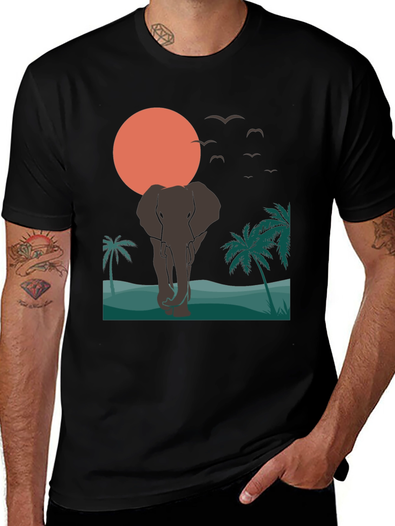 Elephant Sunset T-Shirt - Tropical Wildlife Graphic Tee