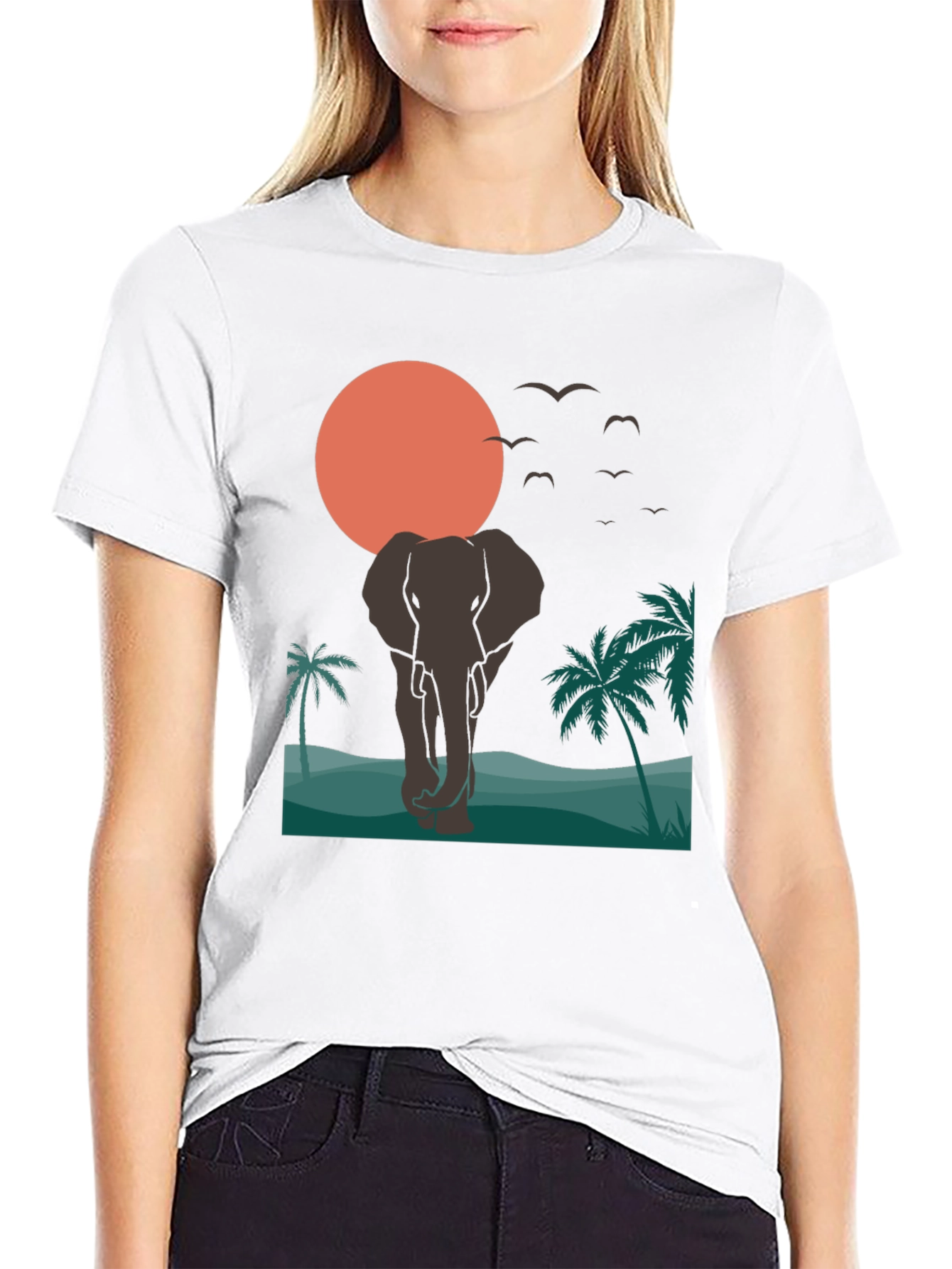 Elephant Sunset T-Shirt - Tropical Wildlife Graphic Tee