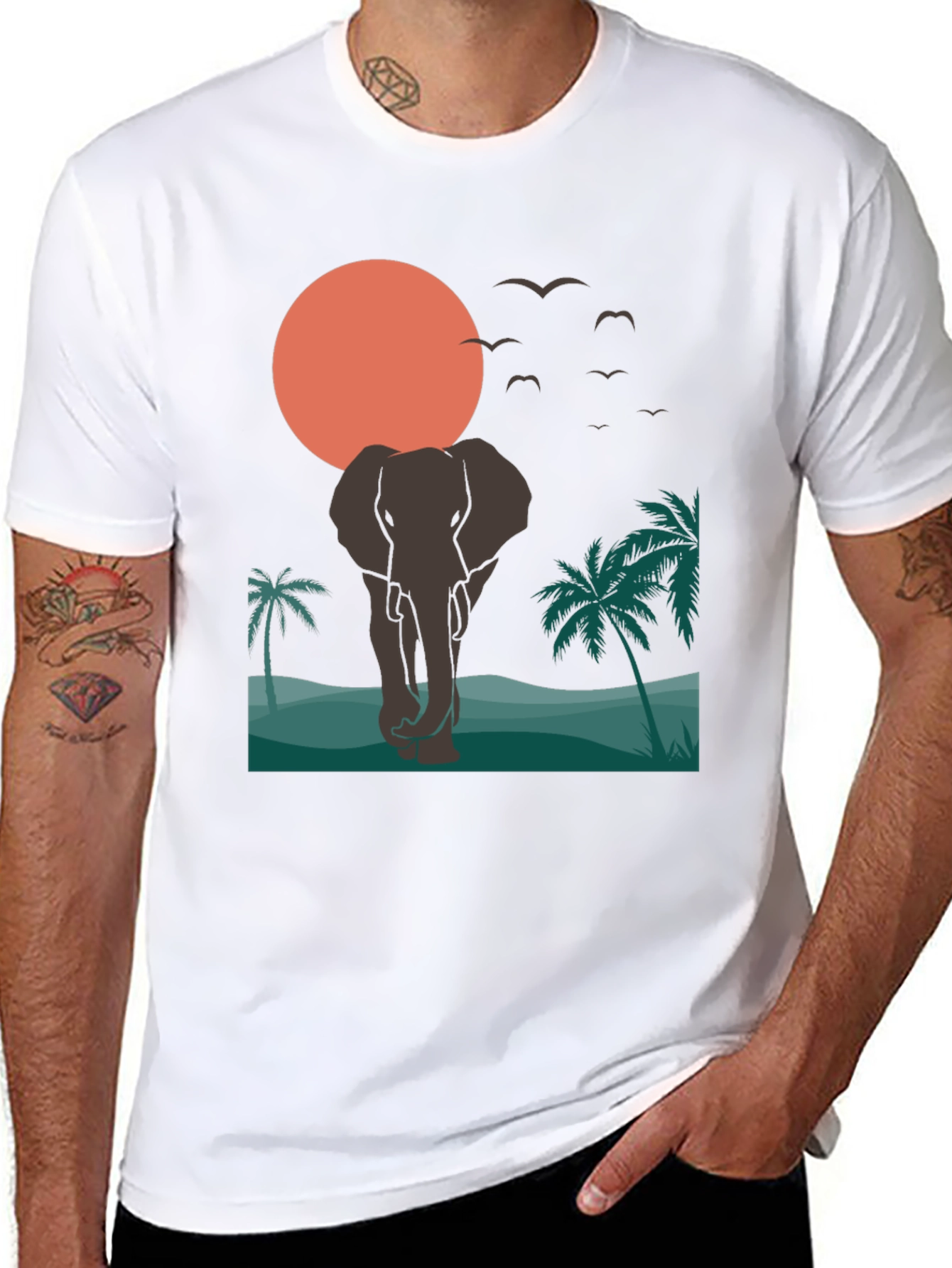 Elephant Sunset T-Shirt - Tropical Wildlife Graphic Tee
