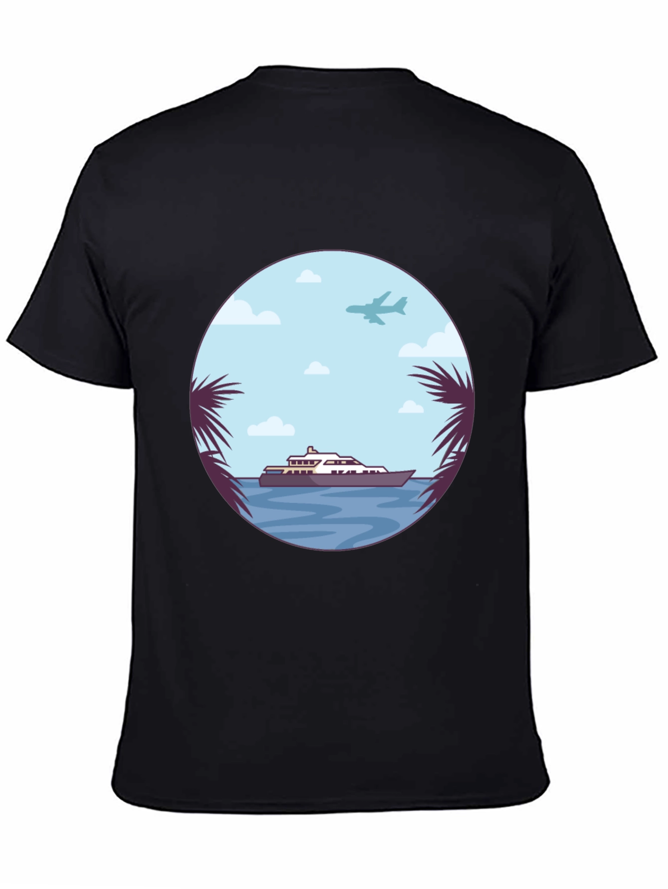 Tropical Getaway T-Shirt - Yacht & Palm Tree Design