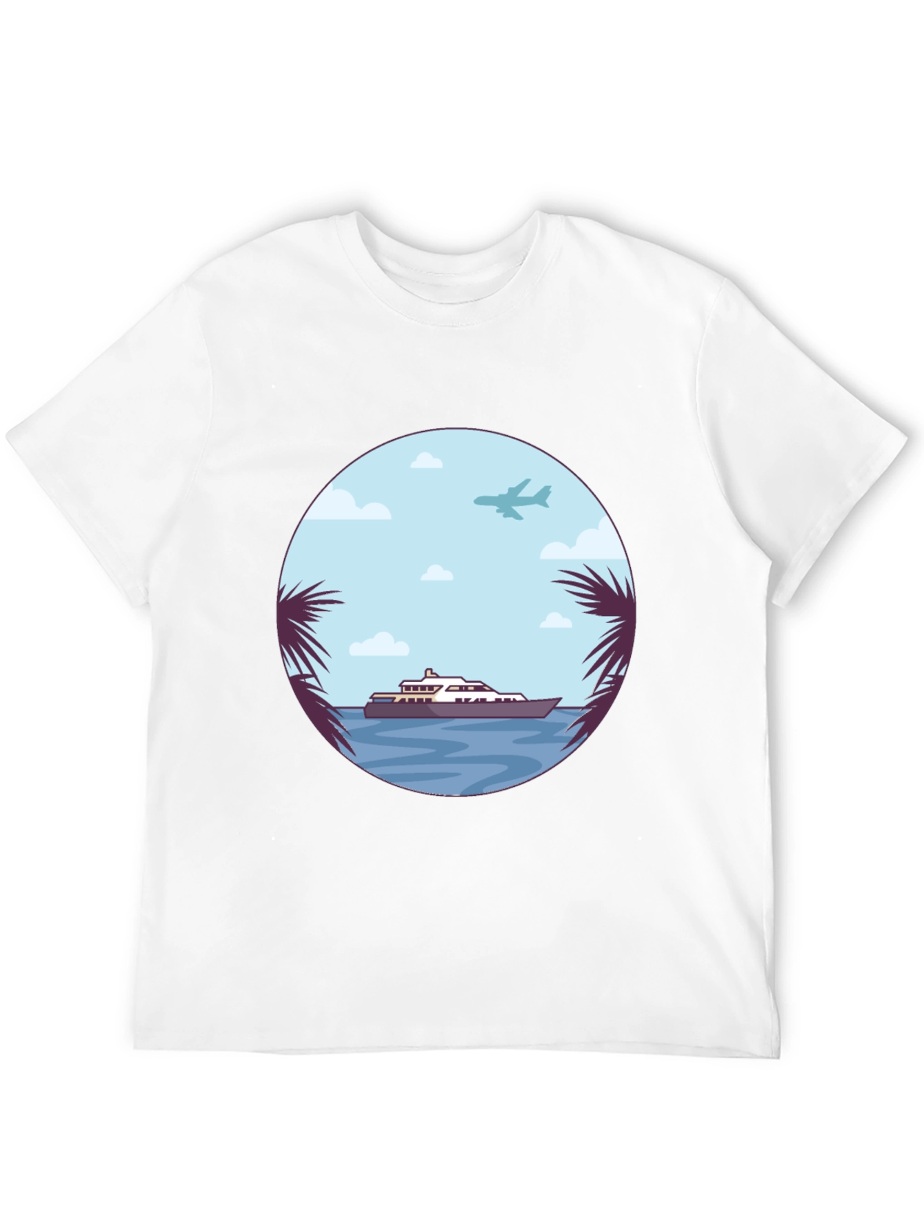 Tropical Getaway T-Shirt - Yacht & Palm Tree Design