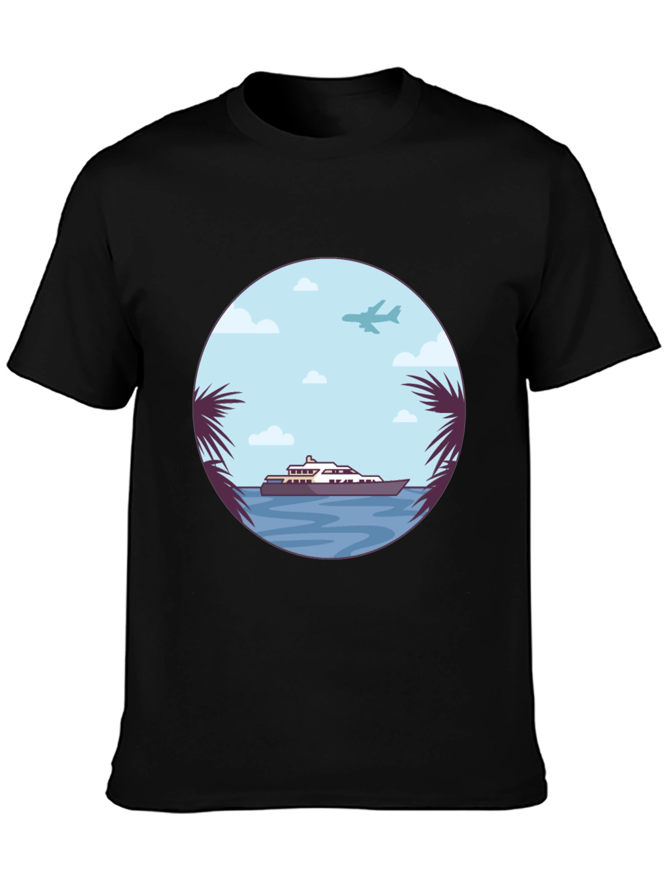 Tropical Getaway T-Shirt - Yacht & Palm Tree Design