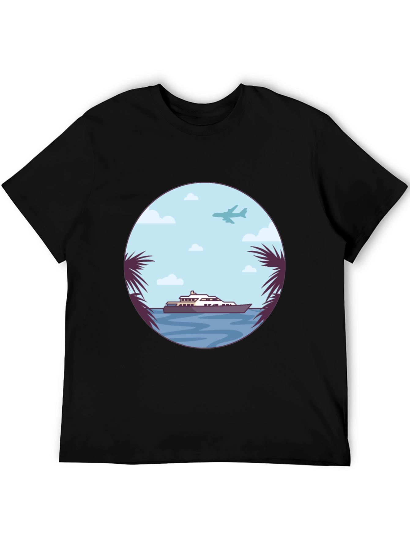 Tropical Getaway T-Shirt - Yacht & Palm Tree Design