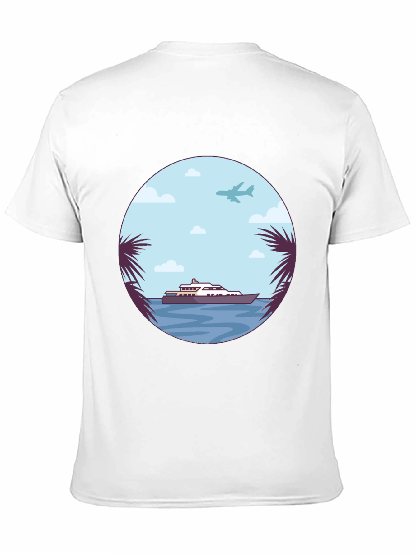 Tropical Getaway T-Shirt - Yacht & Palm Tree Design