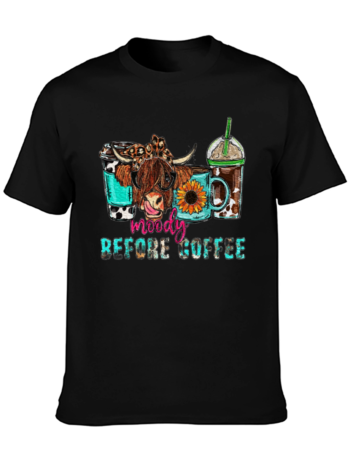 Moody Before Coffee Highland Cow Graphic Tee