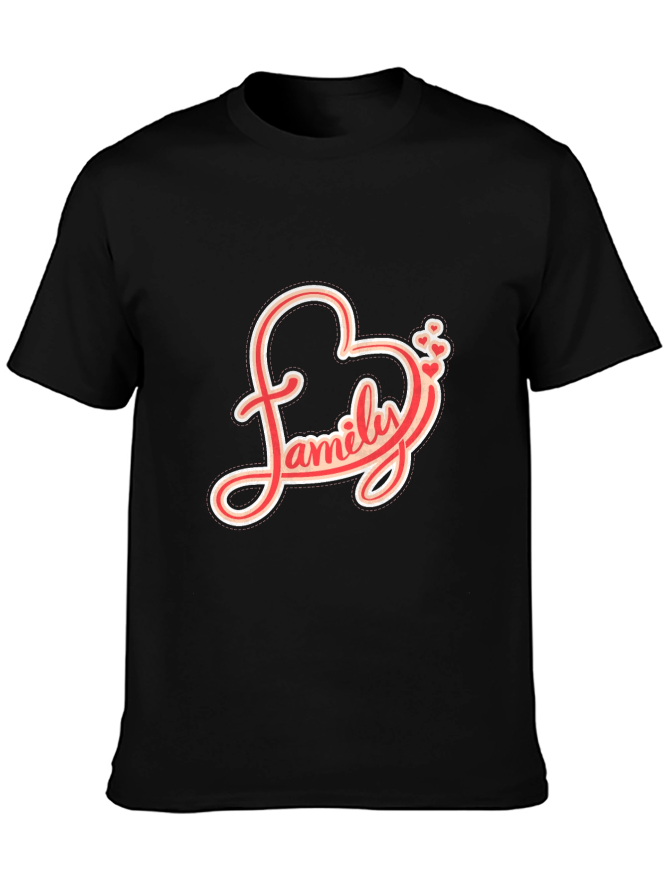 Family Love Heart Graphic Black T-Shirt