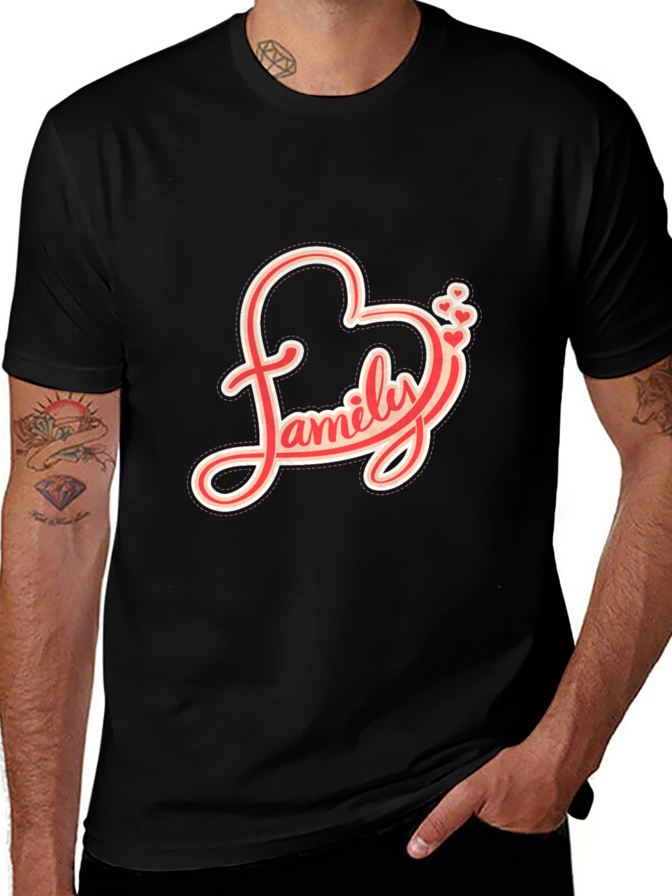 Family Love Heart Graphic Black T-Shirt