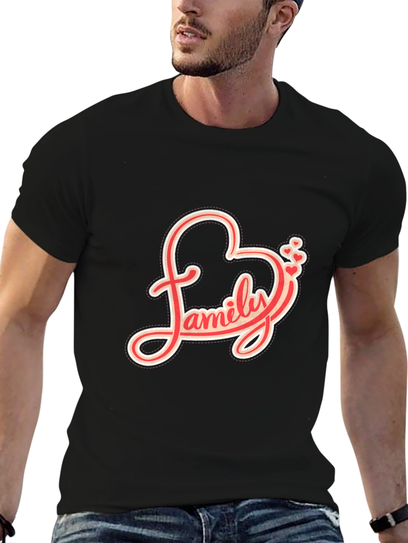 Family Love Heart Graphic Black T-Shirt