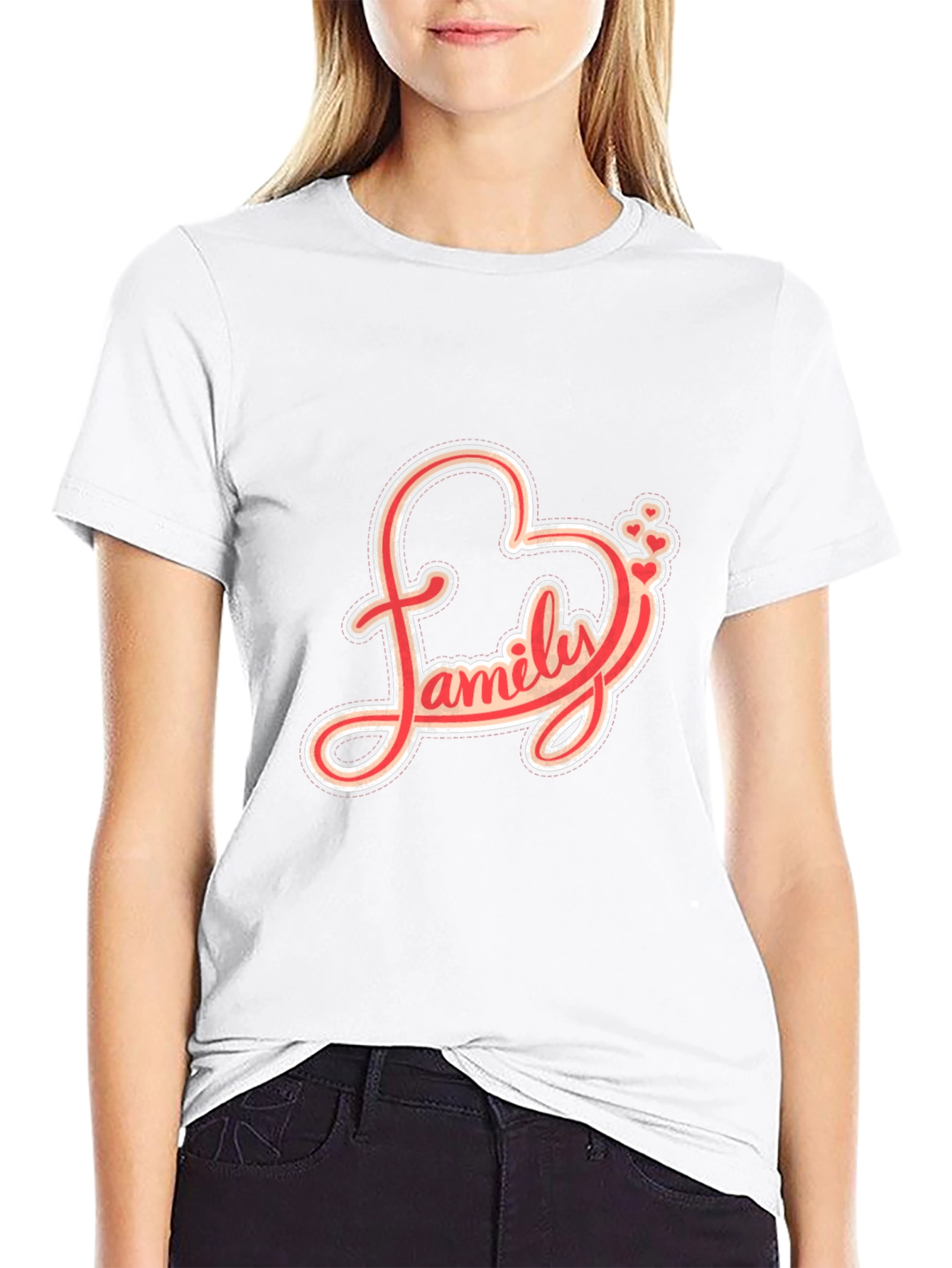 Family Love Heart Graphic Black T-Shirt