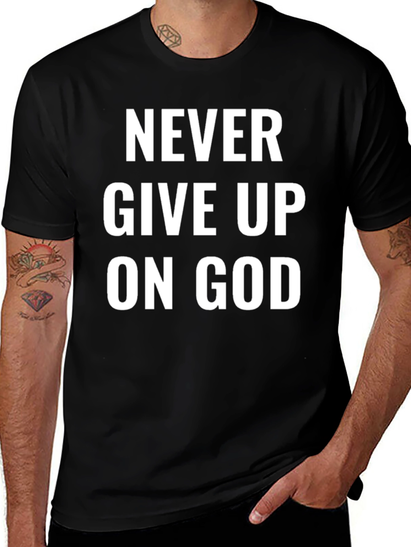 Never Give Up On God Black T-Shirt