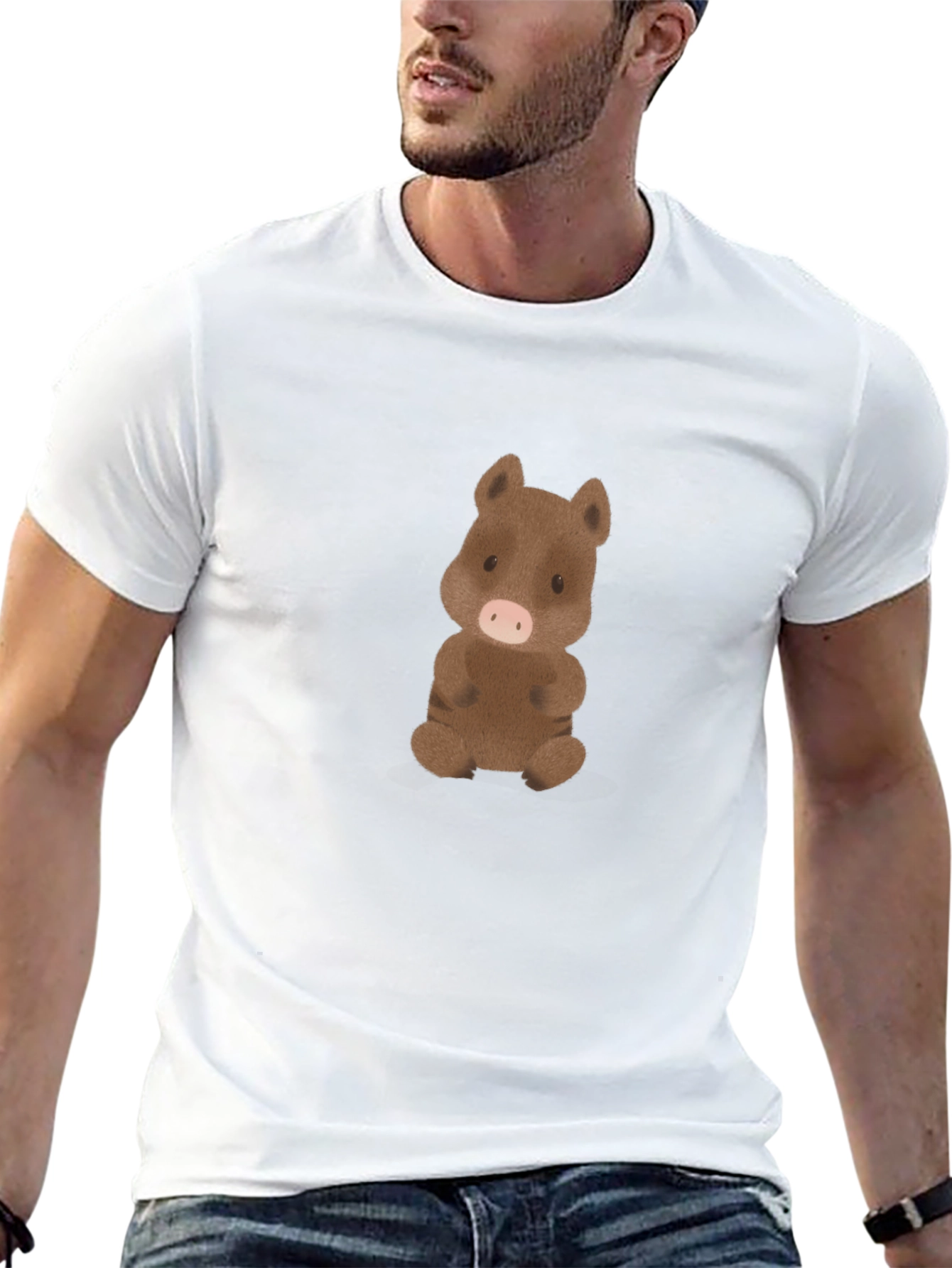 Cute Cartoon Boar Black T-Shirt