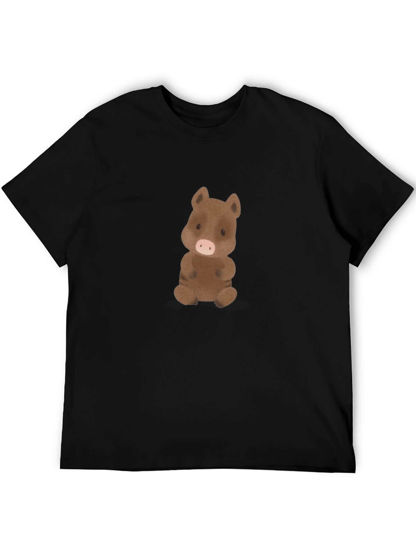 Cute Cartoon Boar Black T-Shirt