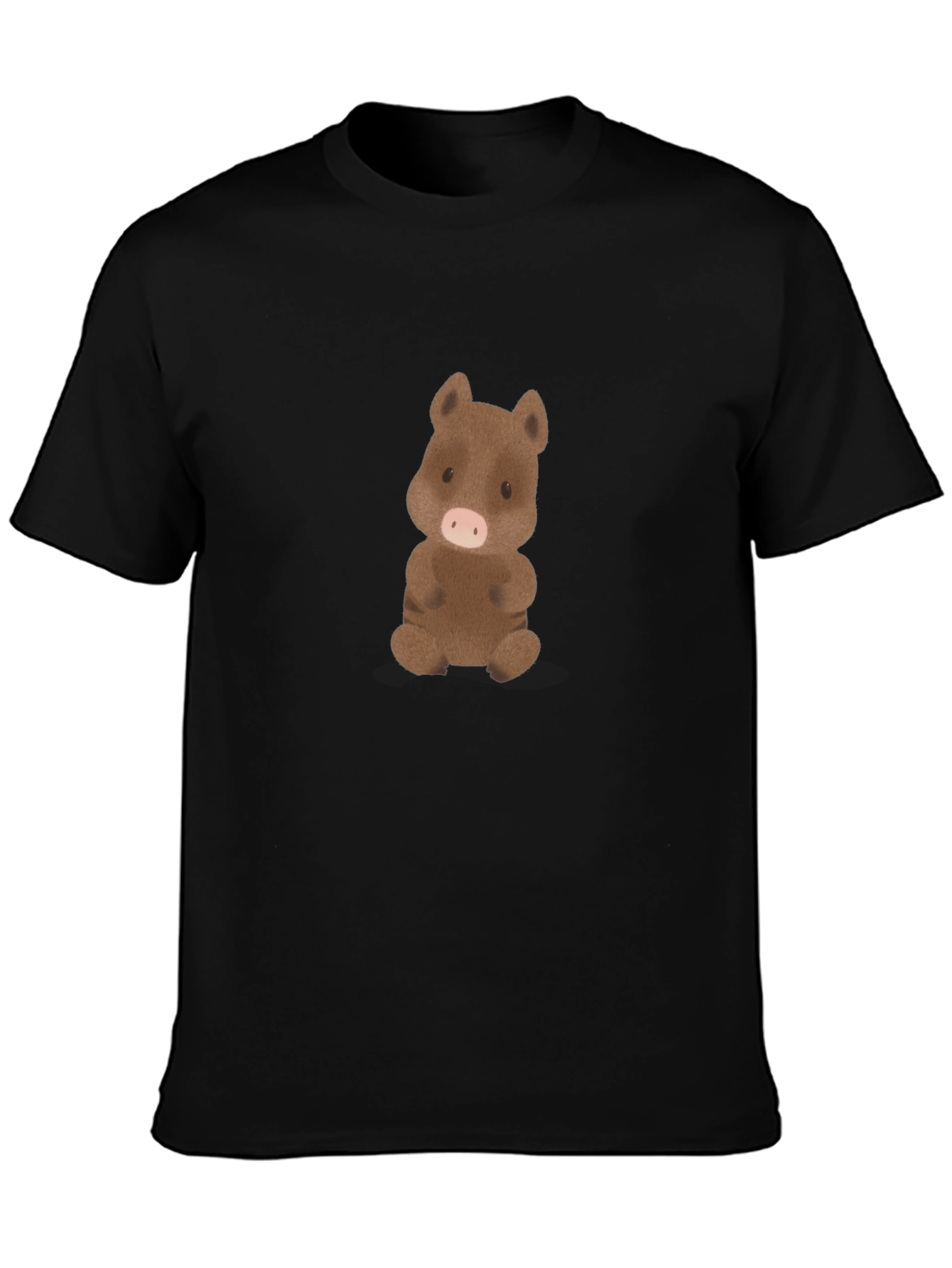 Cute Cartoon Boar Black T-Shirt