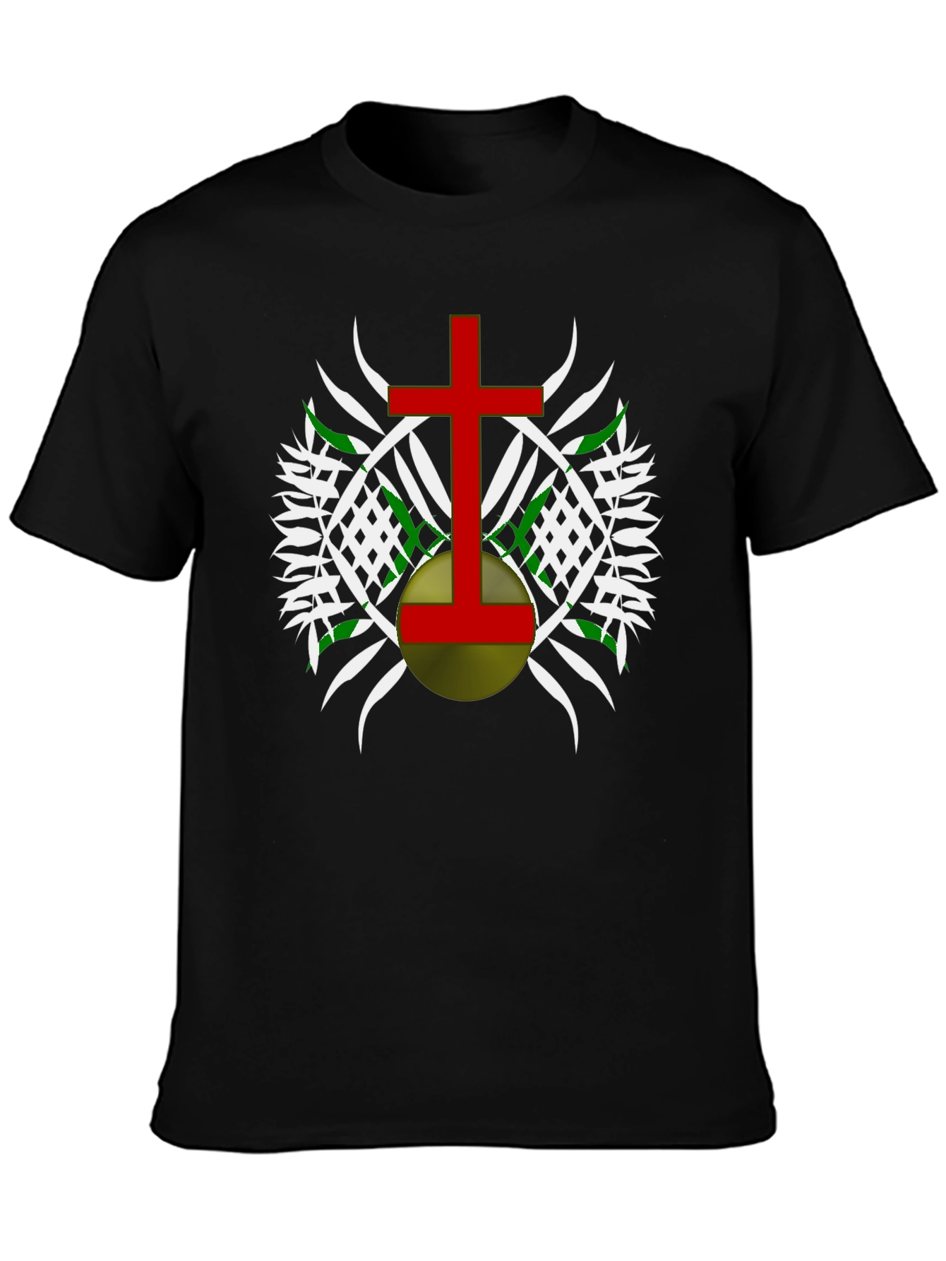 Graphic Tee - Red Cross Design on Black Cotton