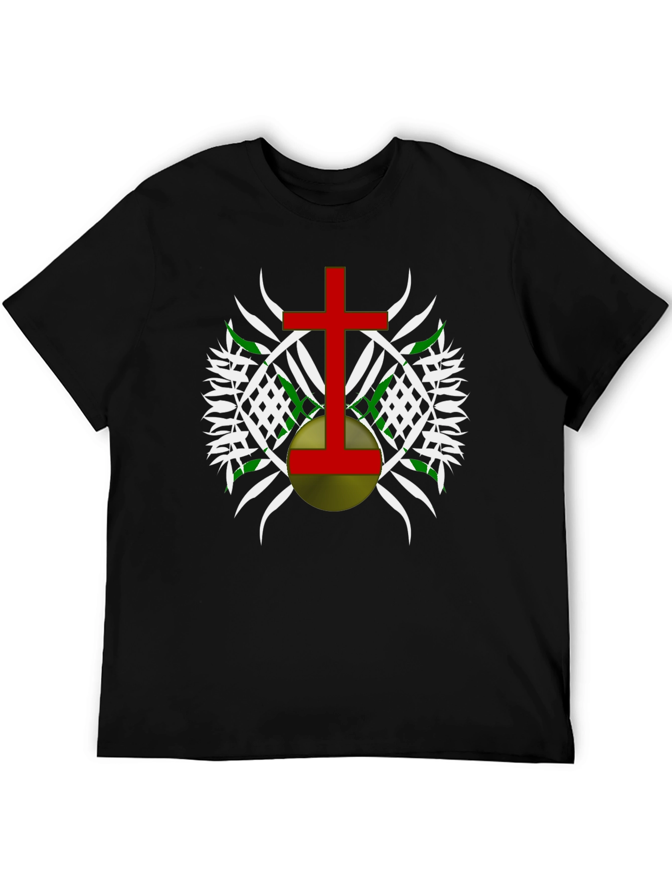 Graphic Tee - Red Cross Design on Black Cotton