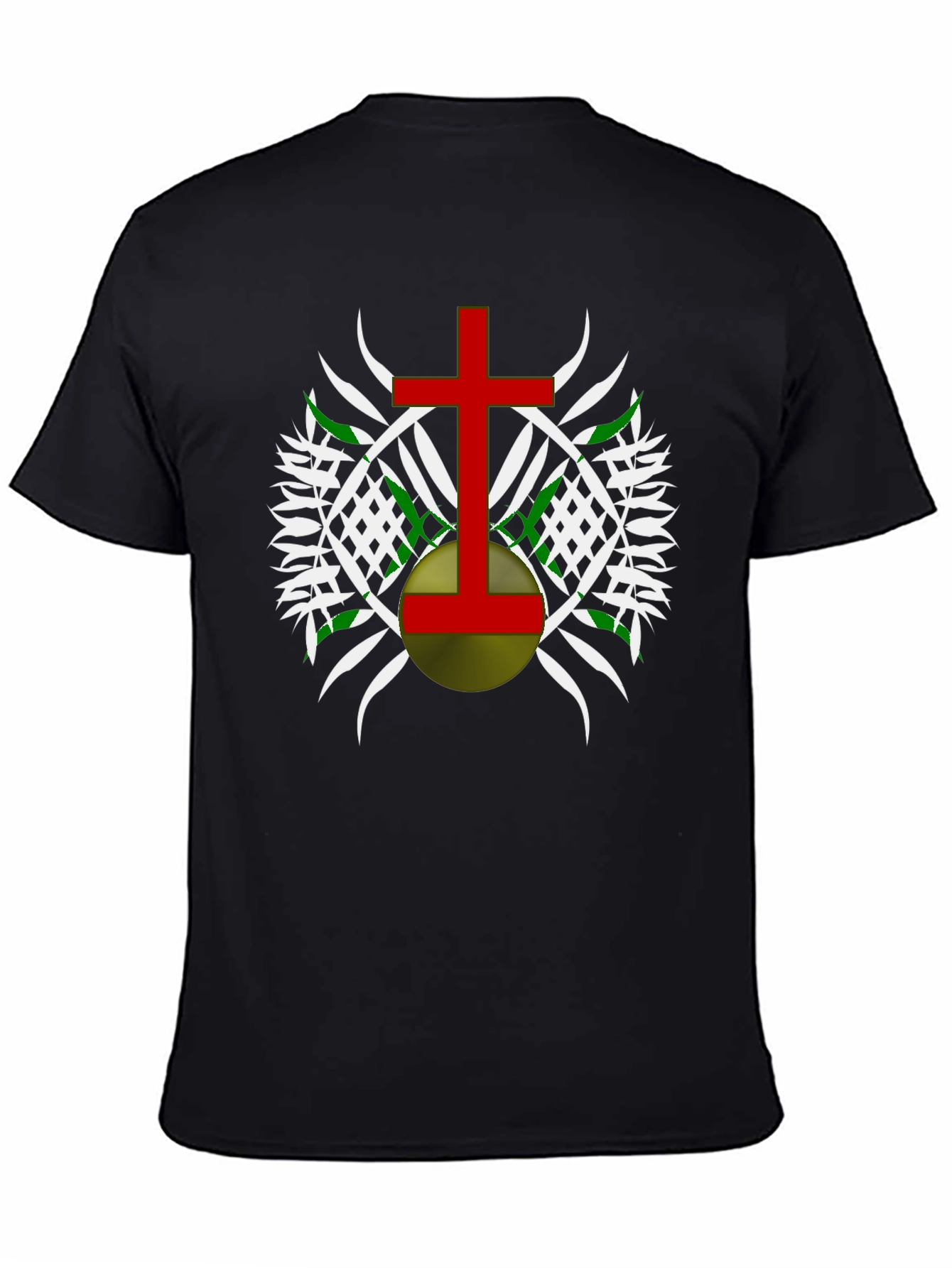 Graphic Tee - Red Cross Design on Black Cotton