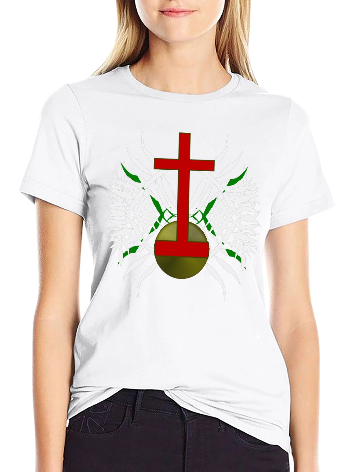 Graphic Tee - Red Cross Design on Black Cotton