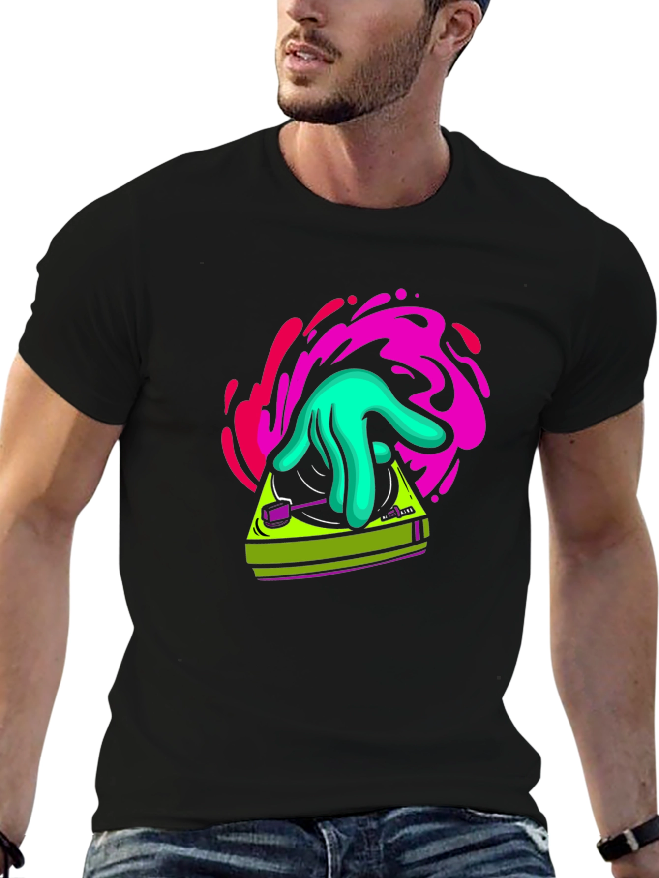 DJ Turntable Graphic T-Shirt - Black Cotton Blend
