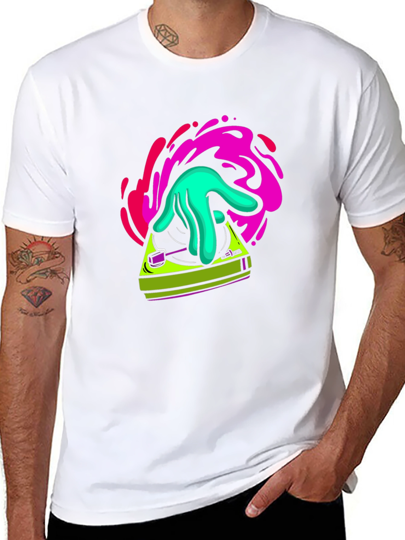 DJ Turntable Graphic T-Shirt - Black Cotton Blend