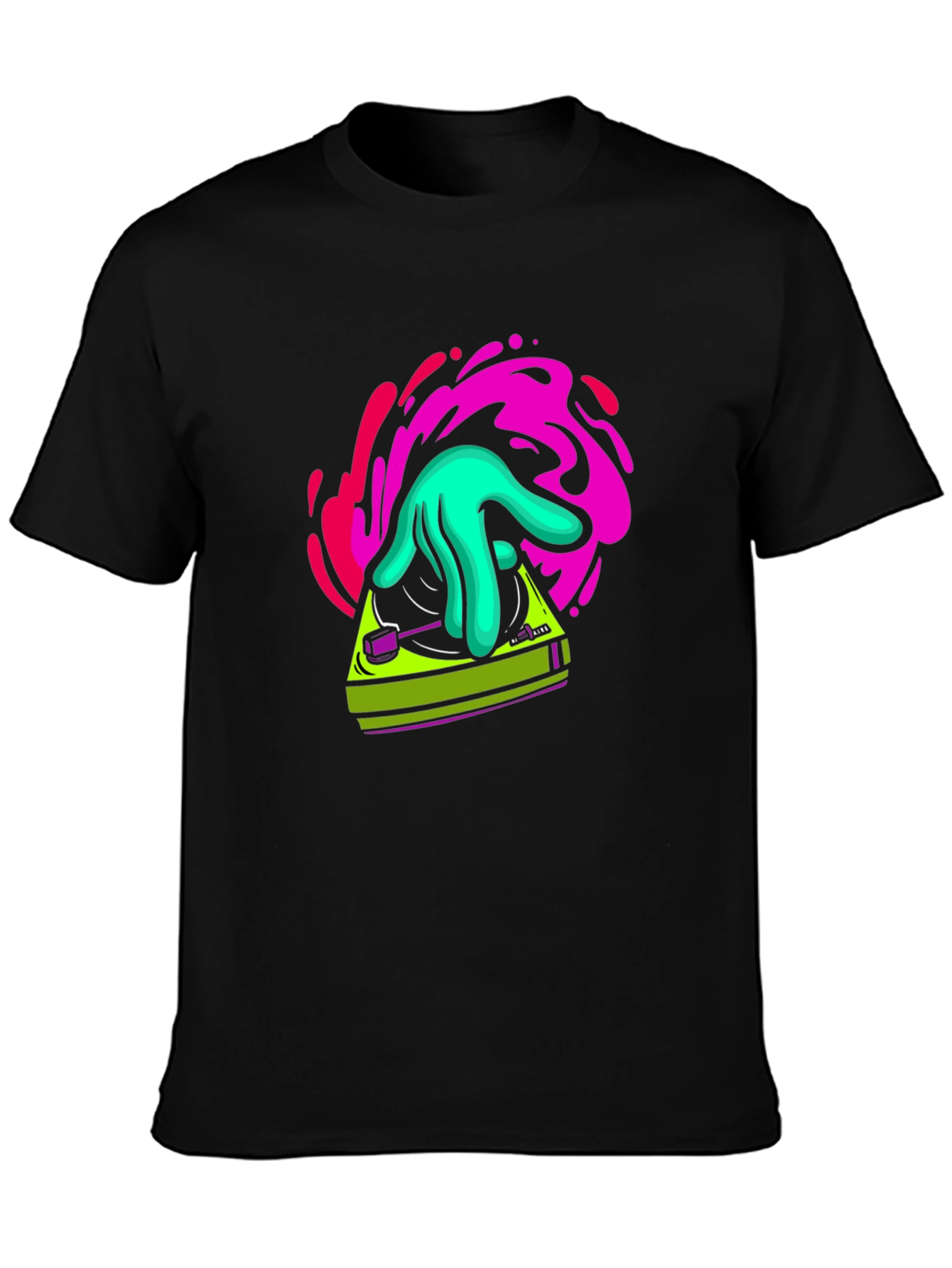 DJ Turntable Graphic T-Shirt - Black Cotton Blend