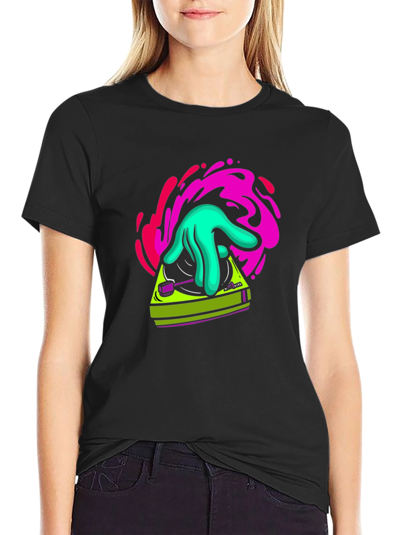 DJ Turntable Graphic T-Shirt - Black Cotton Blend
