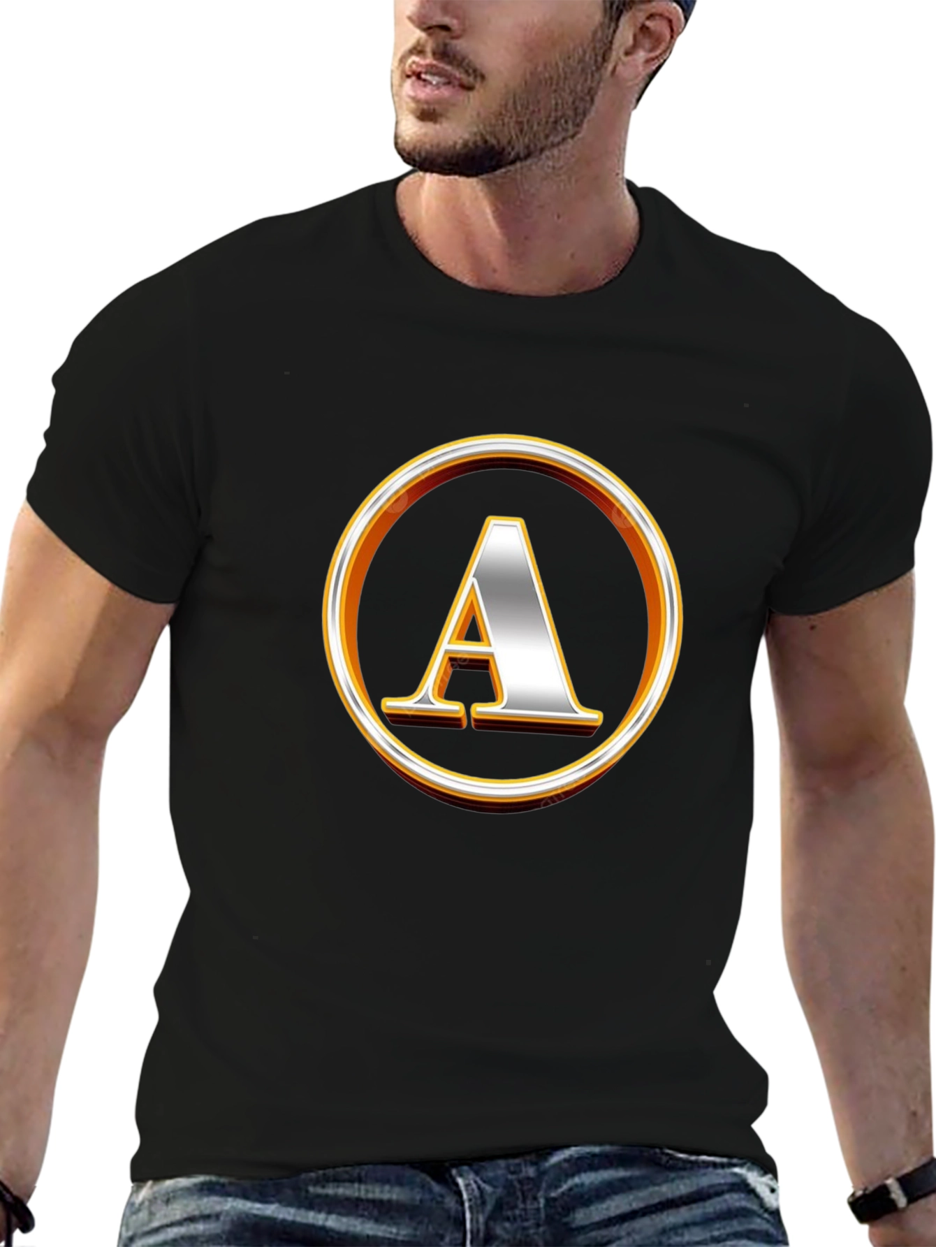 Letter A Circle Graphic Black T-Shirt