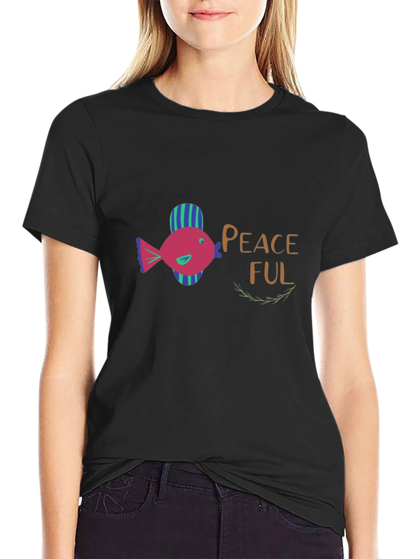 Peaceful Fish Graphic T-Shirt - Black