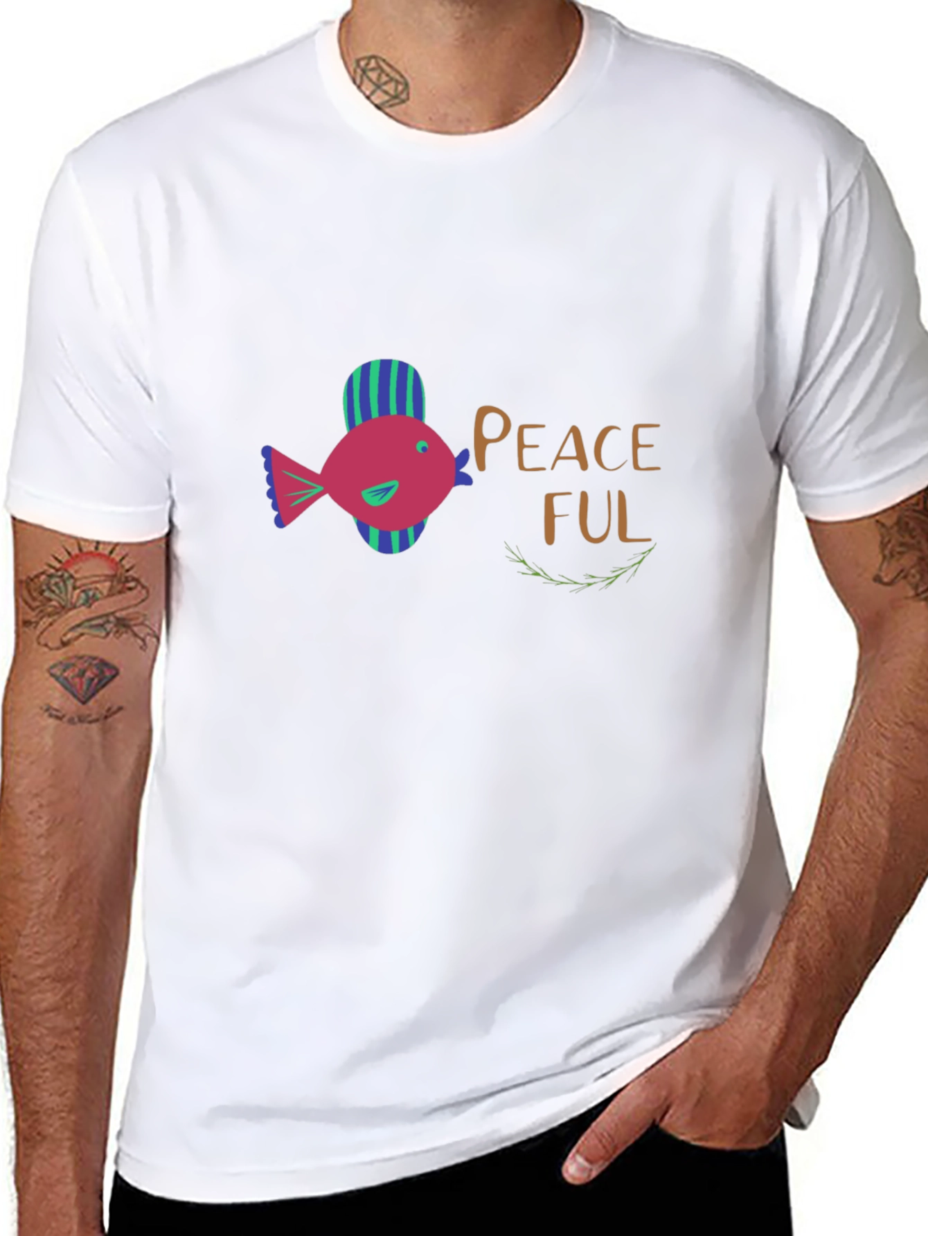 Peaceful Fish Graphic T-Shirt - Black