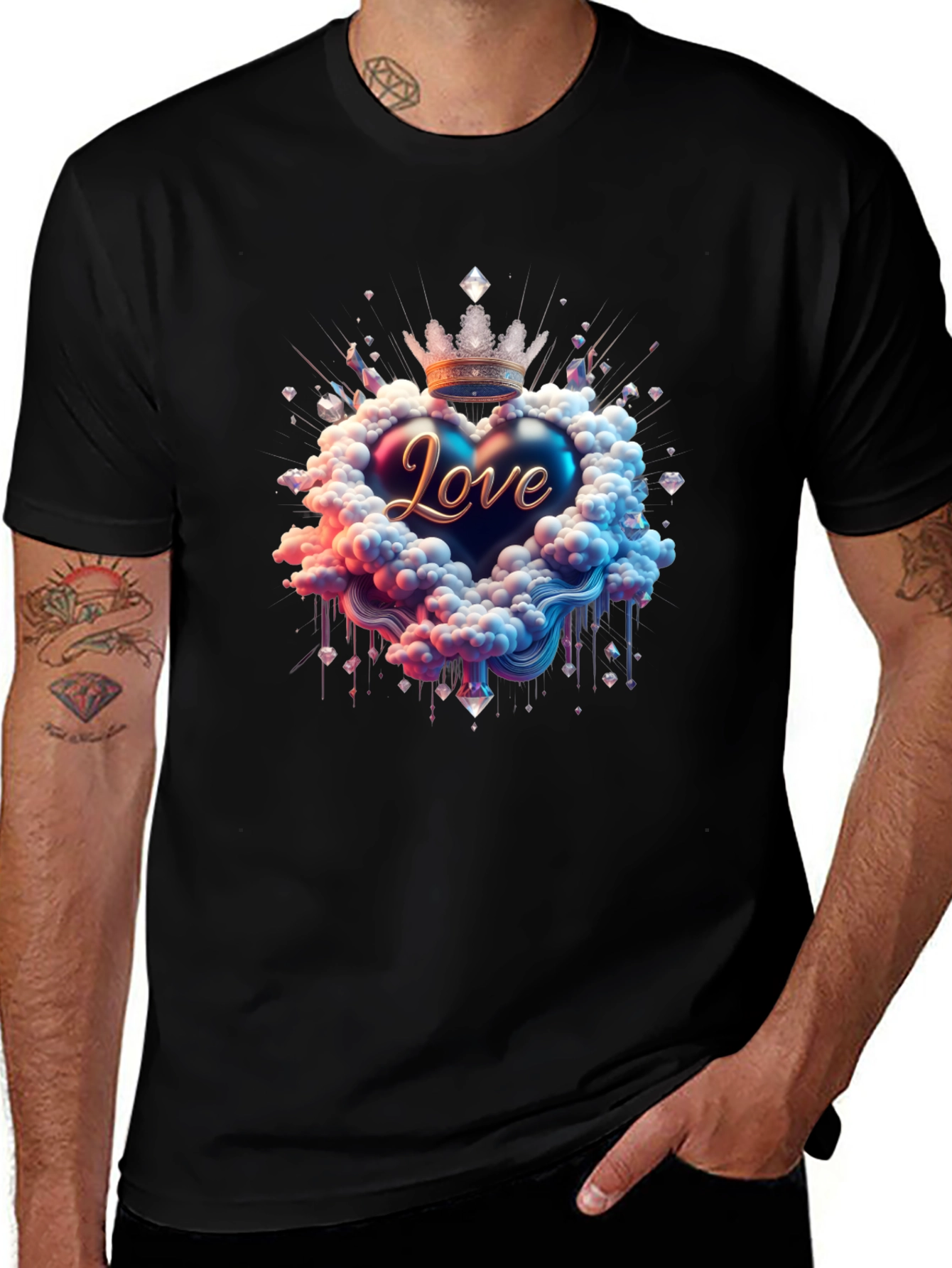 Love Heart Crown Graphic Tee - Black