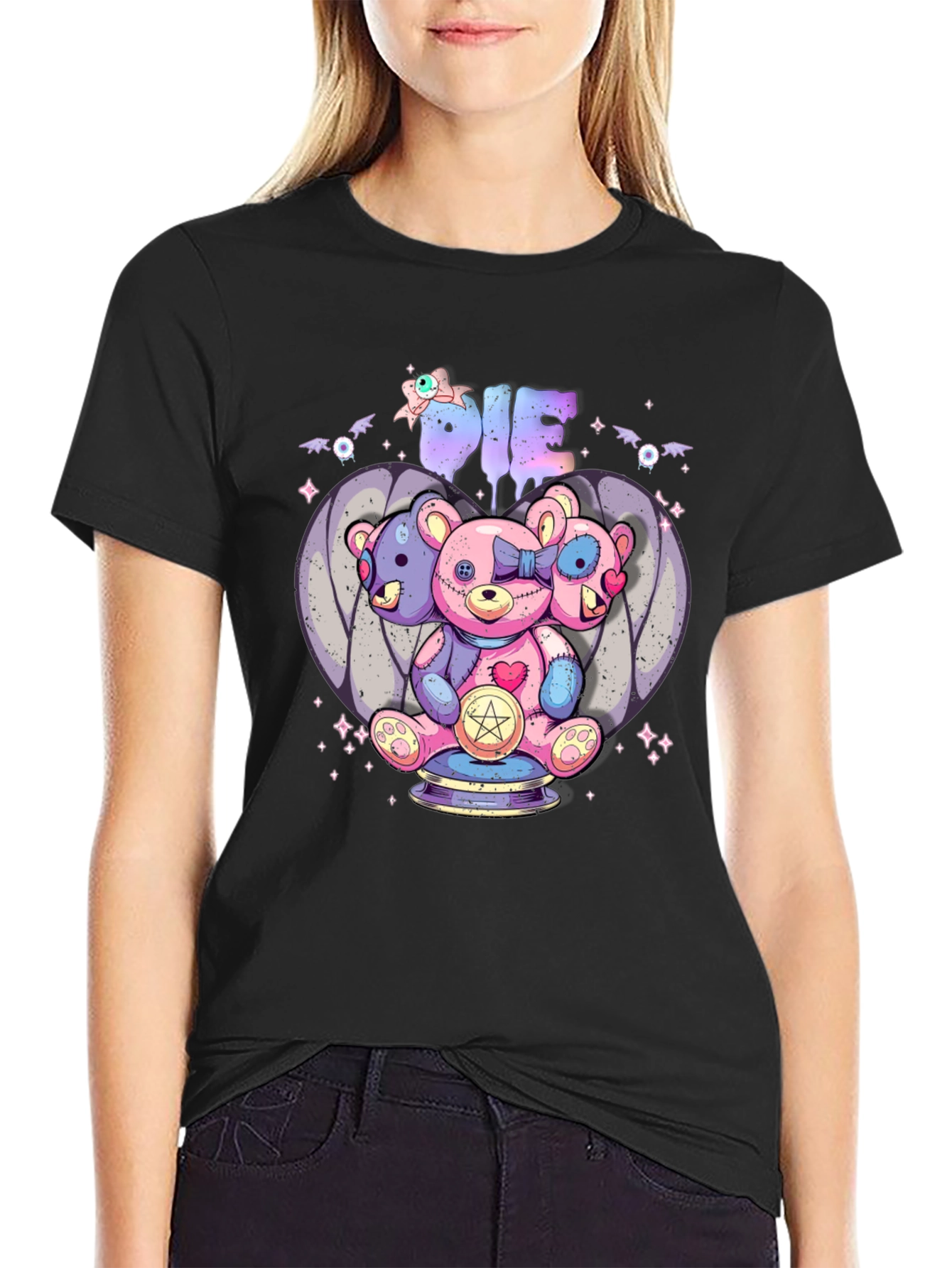 Gothic Three-Headed Teddy Bear Graphic Tee