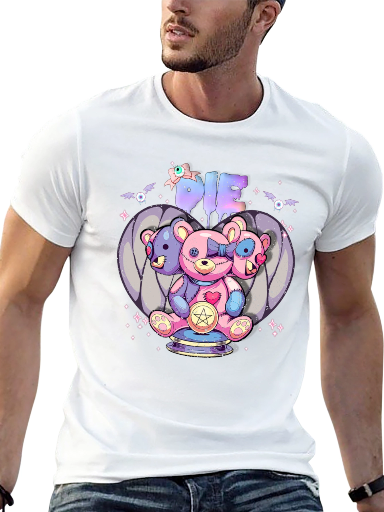 Gothic Three-Headed Teddy Bear Graphic Tee