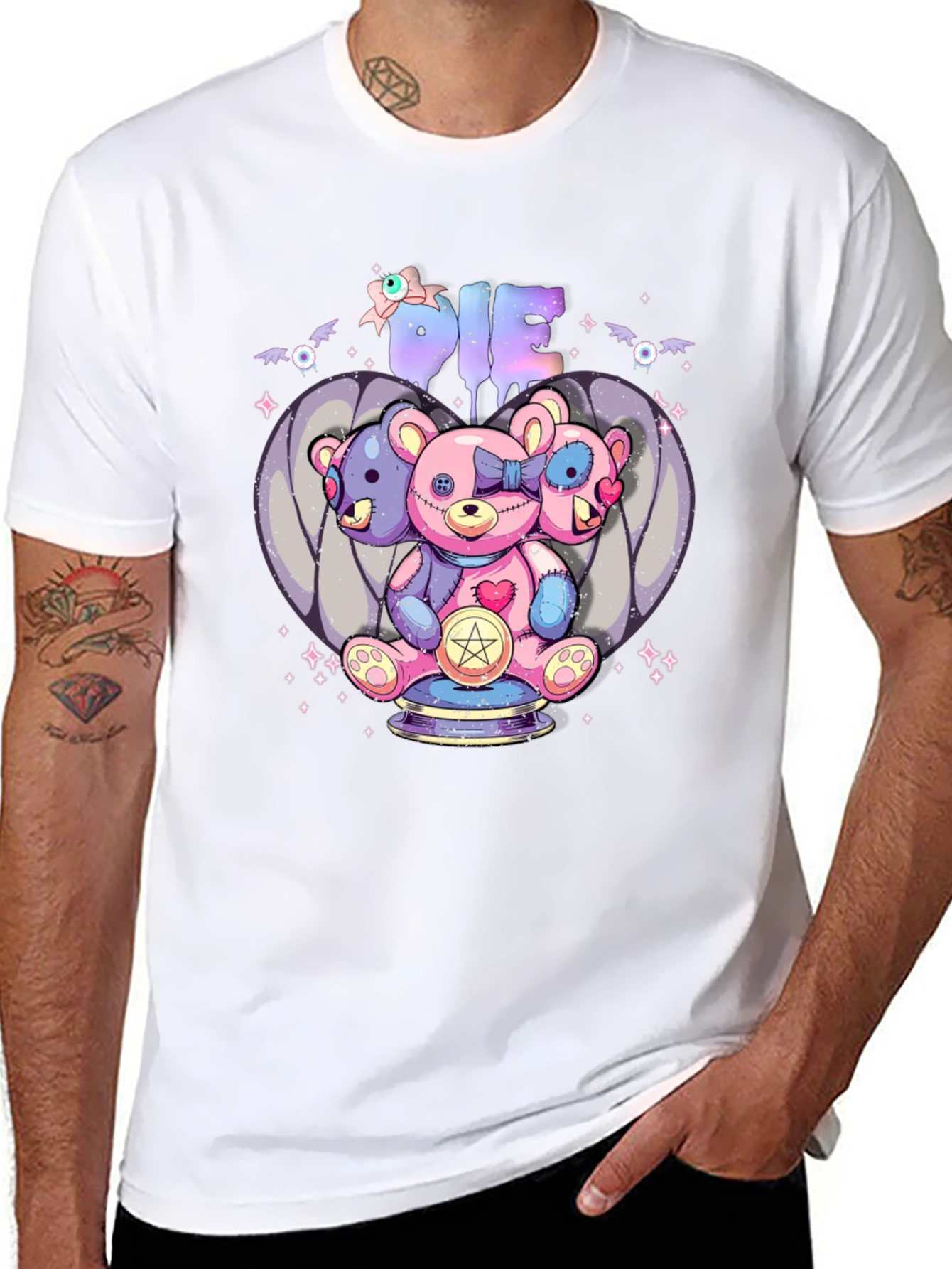 Gothic Three-Headed Teddy Bear Graphic Tee
