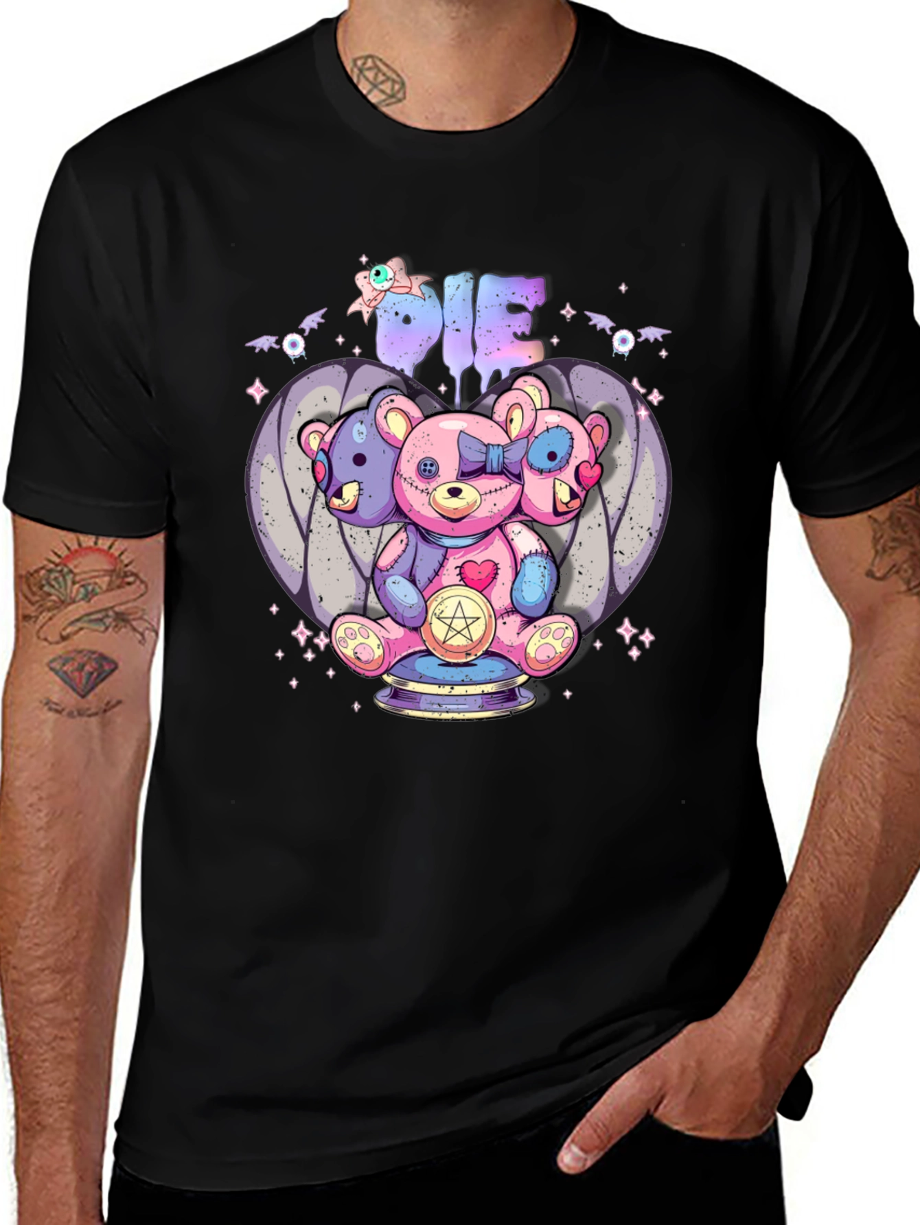 Gothic Three-Headed Teddy Bear Graphic Tee