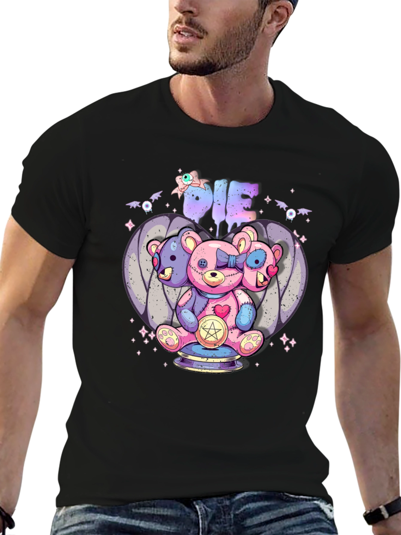 Gothic Three-Headed Teddy Bear Graphic Tee