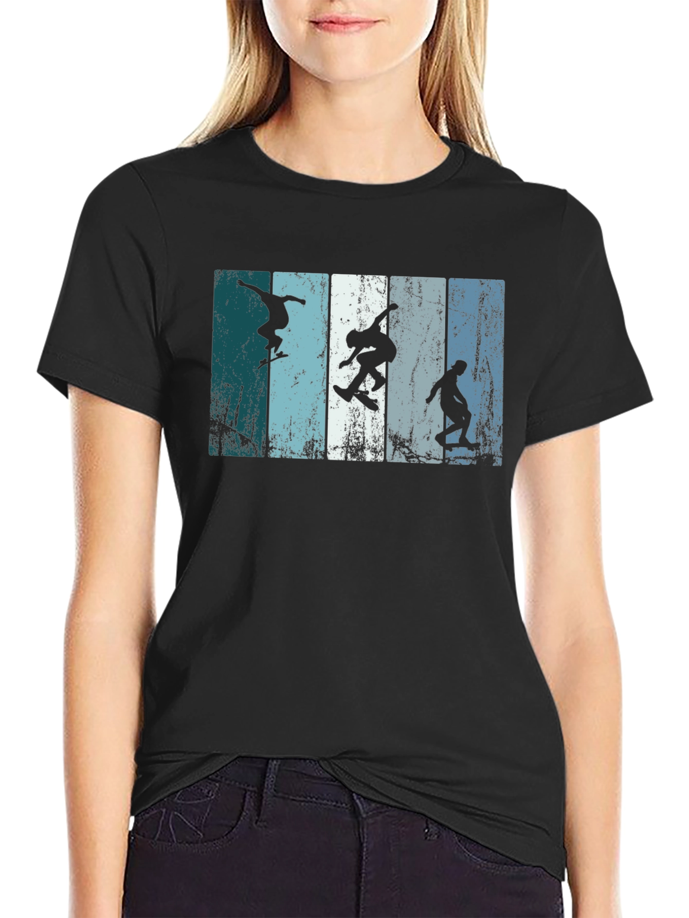 Skateboarder Silhouette Graphic Tee - Black