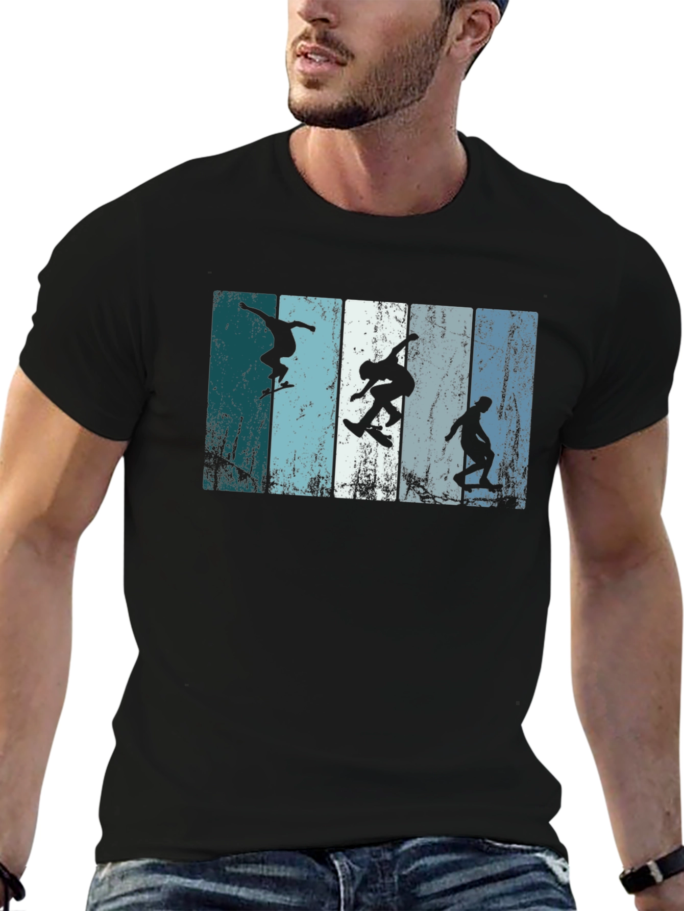 Skateboarder Silhouette Graphic Tee - Black