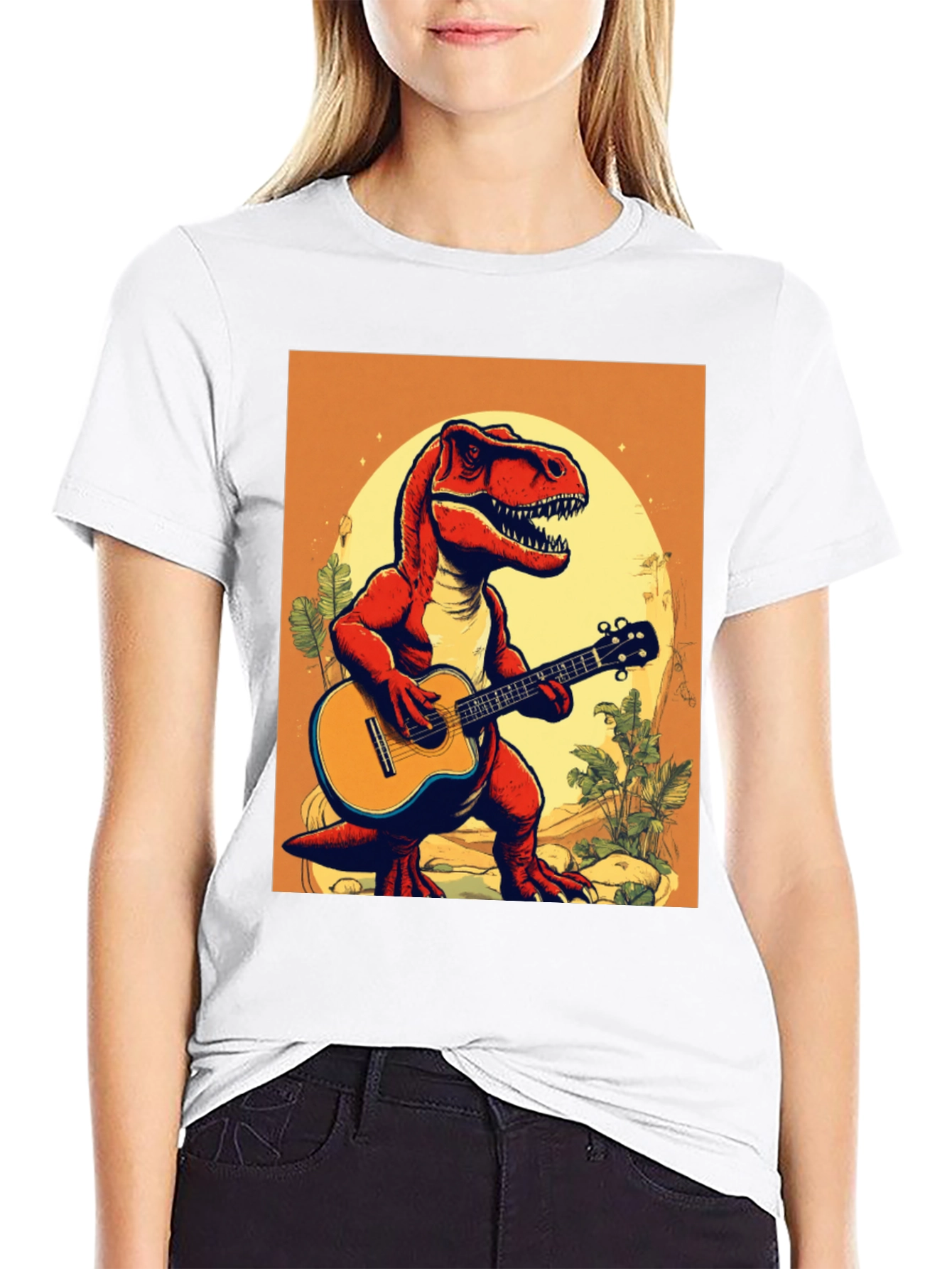 Dino Guitar Player T-Shirt - Cool Graphic Tee