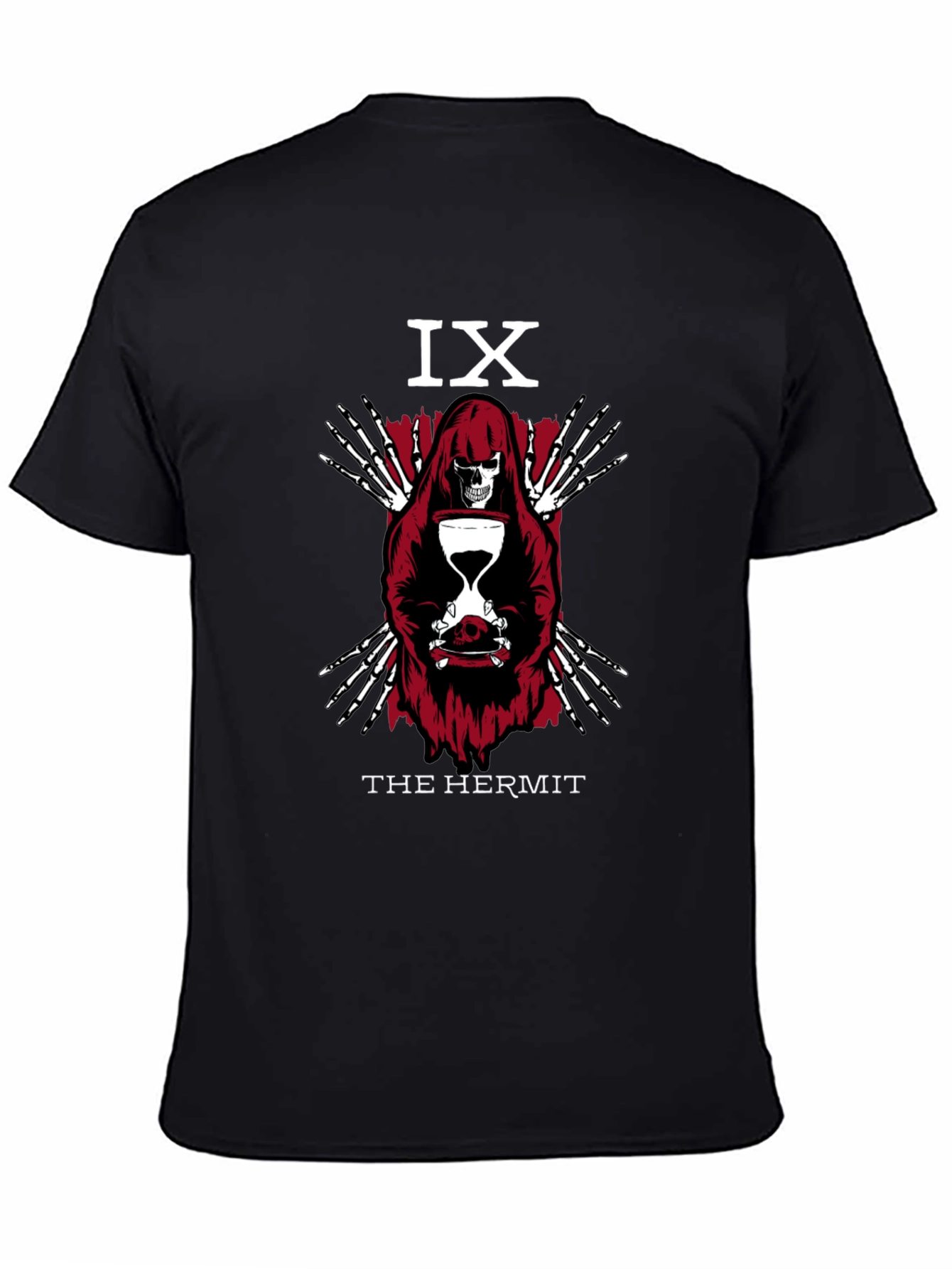 The Hermit Tarot Card T-Shirt - Gothic Skeleton Design