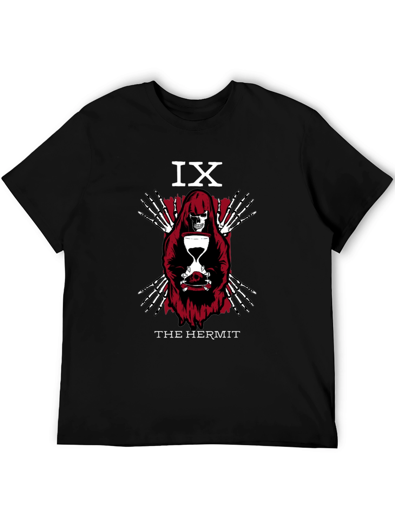 The Hermit Tarot Card T-Shirt - Gothic Skeleton Design