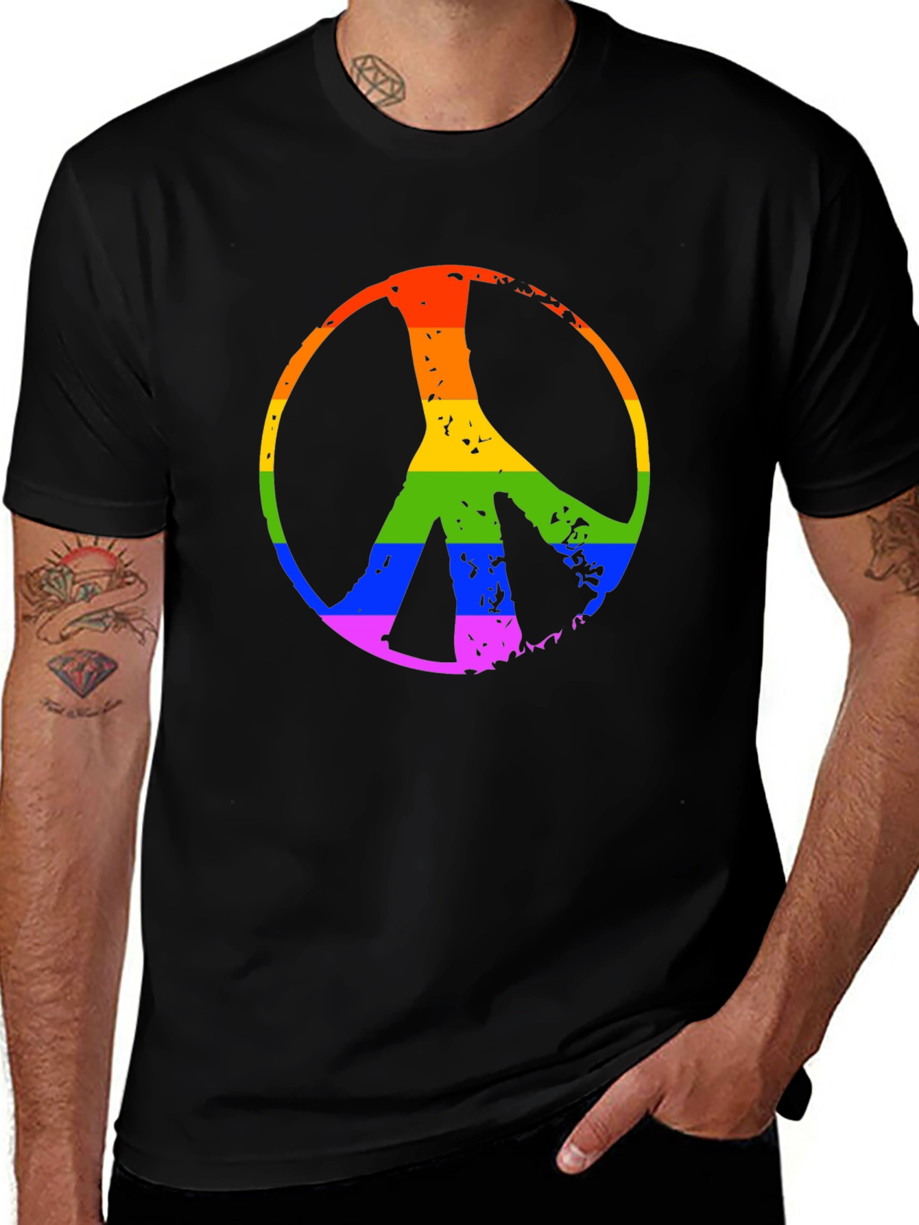 Rainbow Peace Sign Black T-Shirt