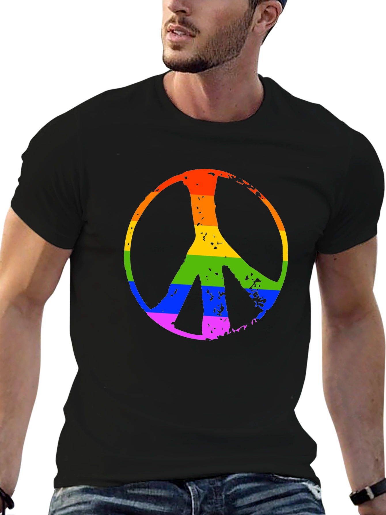 Rainbow Peace Sign Black T-Shirt