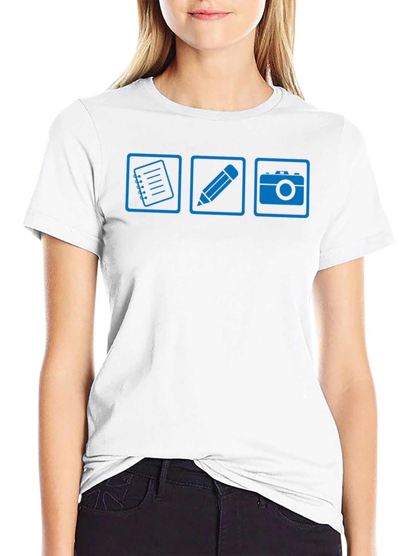 Notebook Pencil Camera Black Graphic T-Shirt